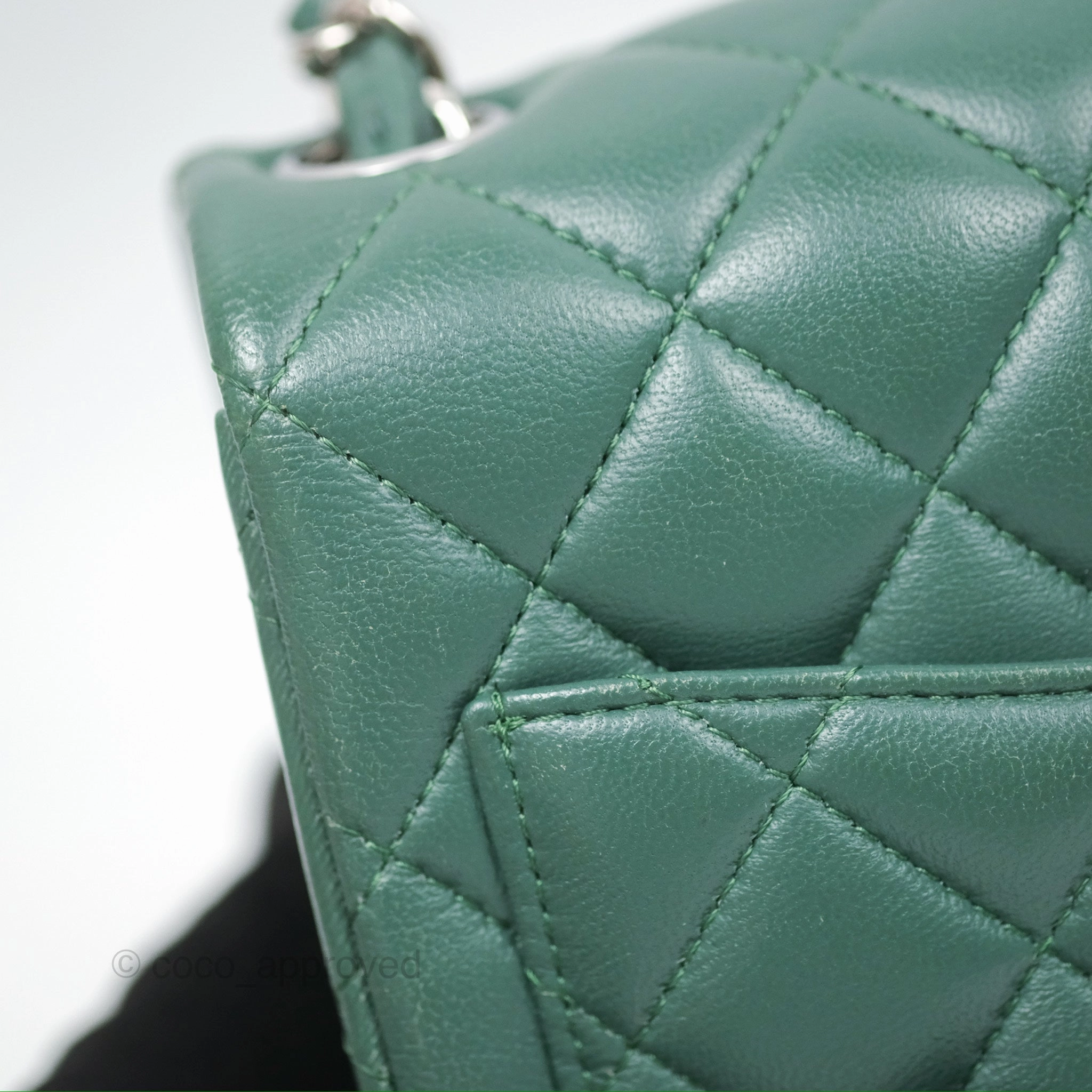 Chanel Mini Square Quilted Green Lambskin Silver Hardware