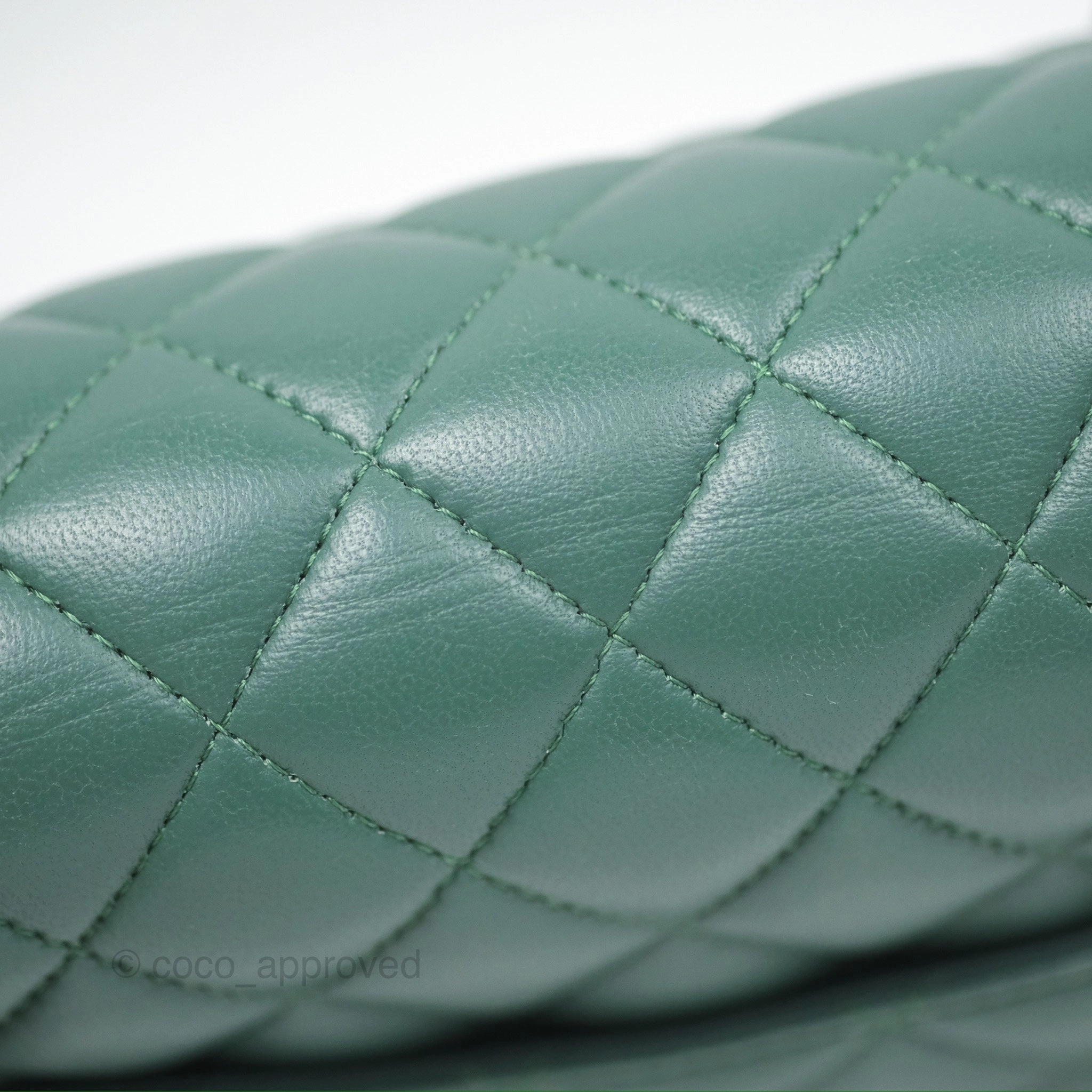 Chanel Mini Square Quilted Green Lambskin Silver Hardware