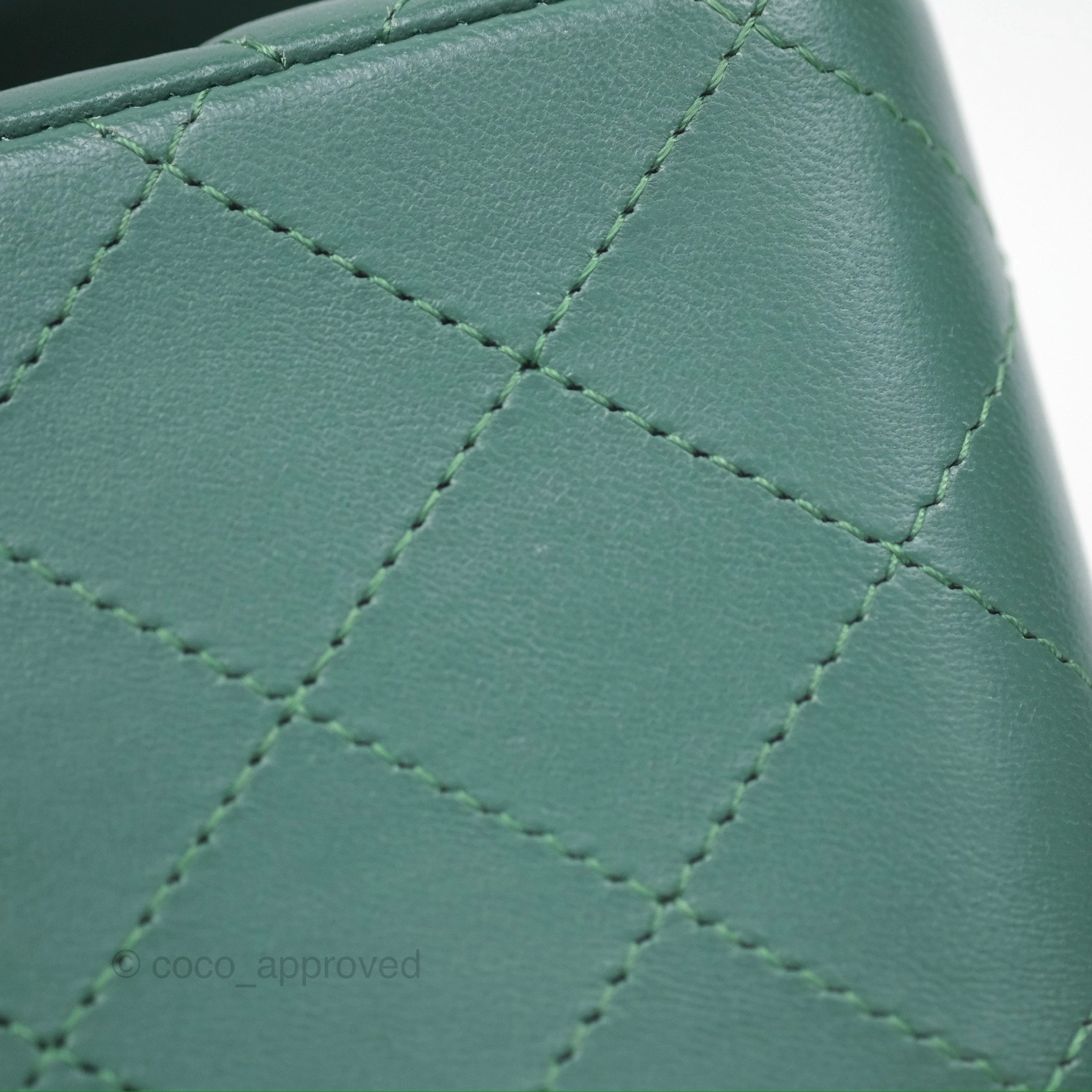 Chanel Mini Square Quilted Green Lambskin Silver Hardware
