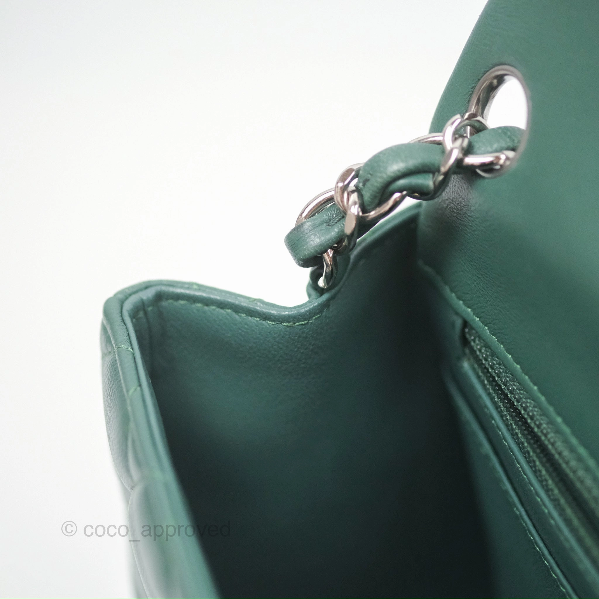 Chanel Mini Square Quilted Green Lambskin Silver Hardware