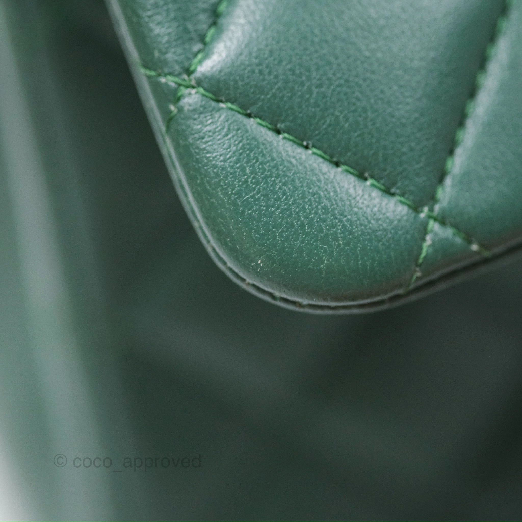 Chanel Mini Square Quilted Green Lambskin Silver Hardware