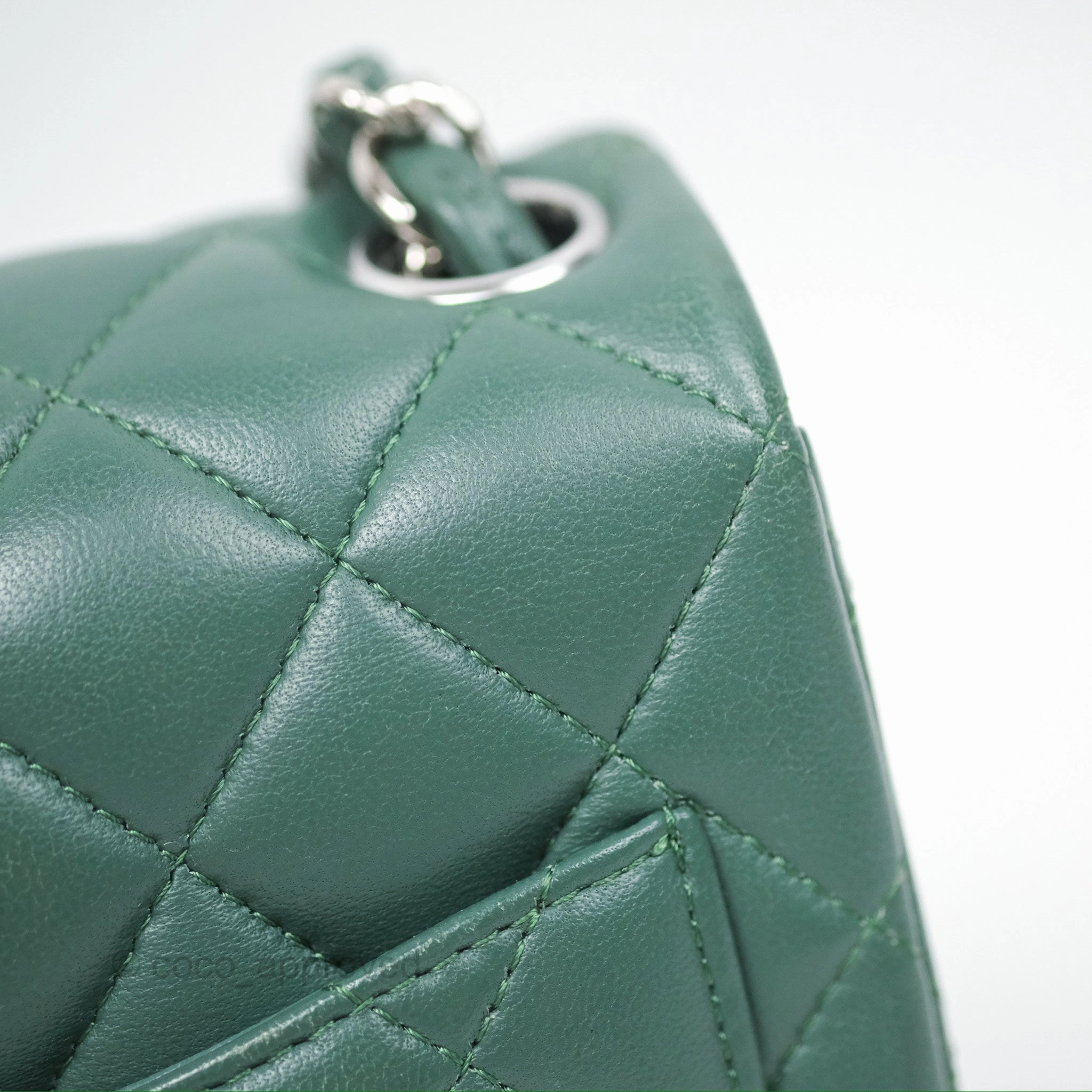 Chanel Mini Square Quilted Green Lambskin Silver Hardware