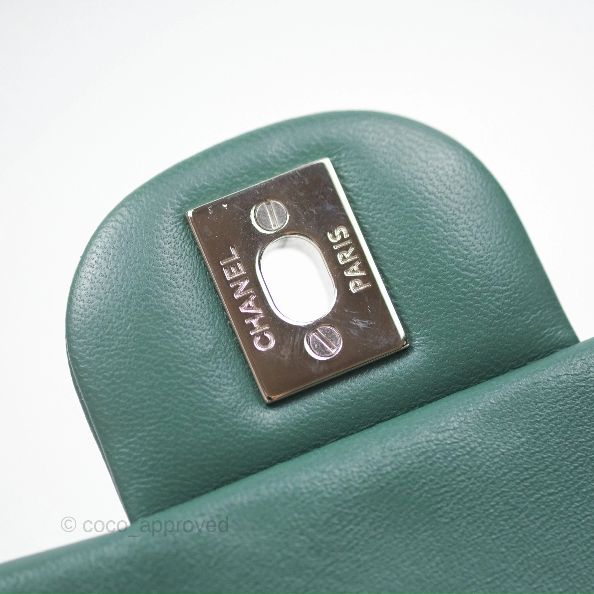 Chanel Mini Square Quilted Green Lambskin Silver Hardware