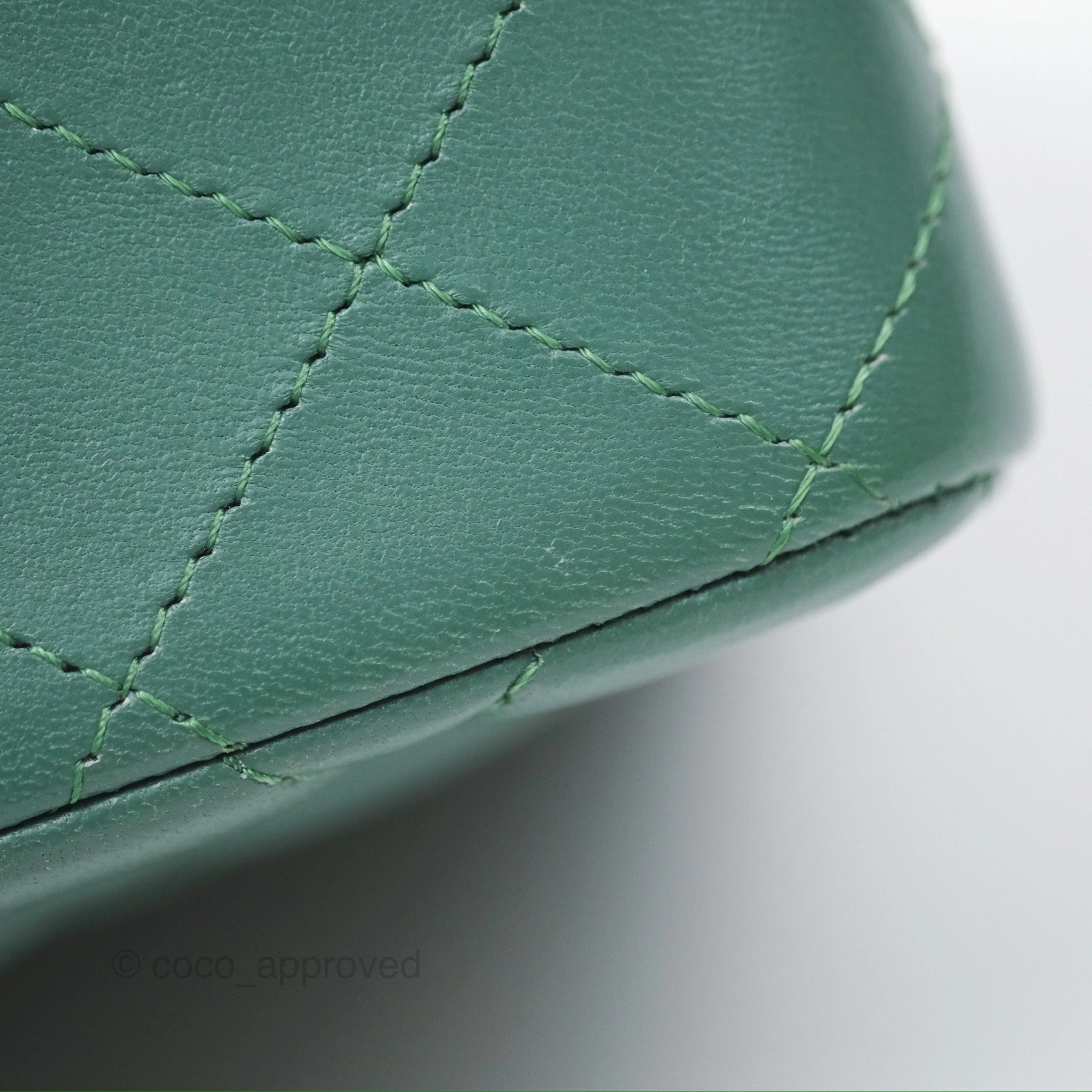 Chanel Mini Square Quilted Green Lambskin Silver Hardware