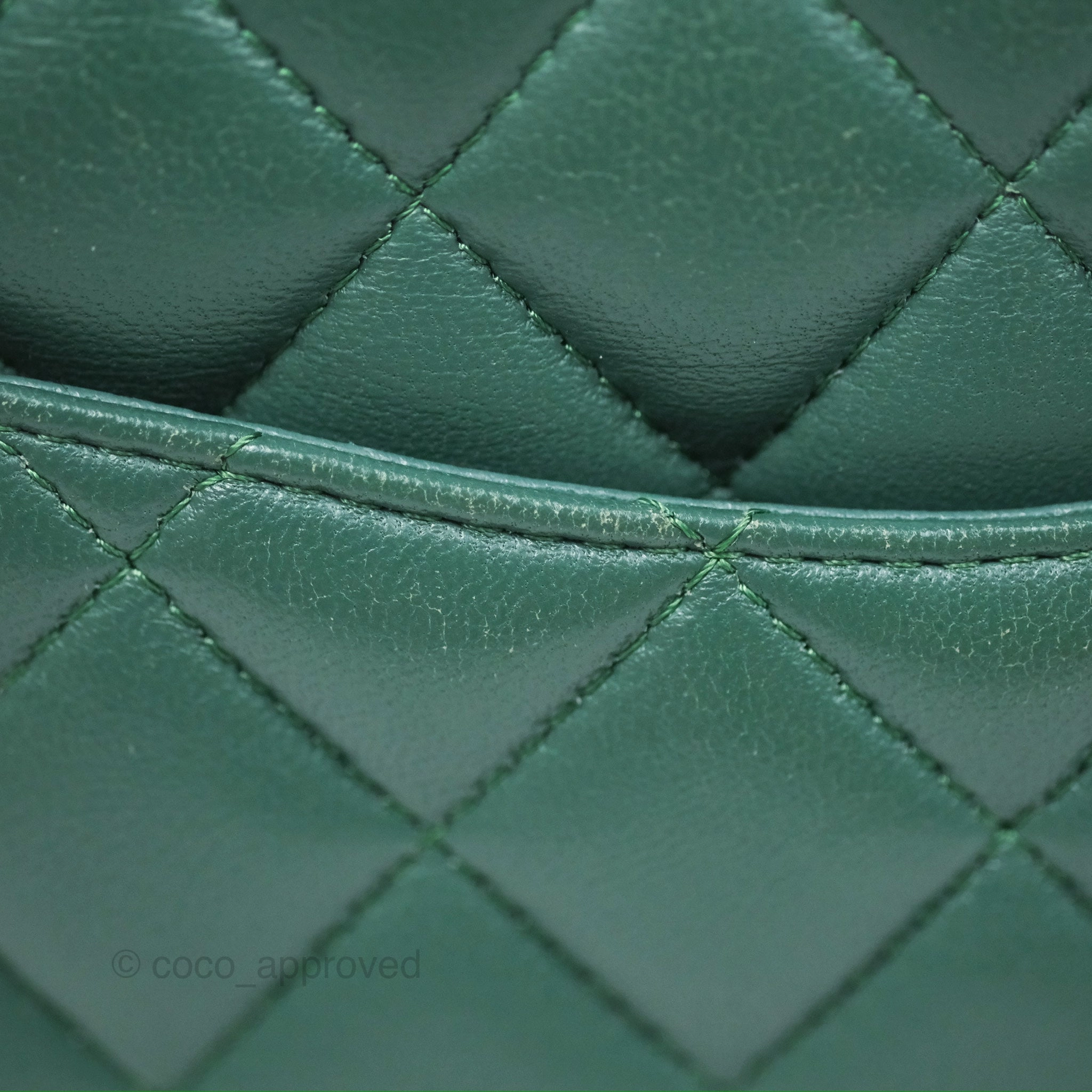 Chanel Mini Square Quilted Green Lambskin Silver Hardware