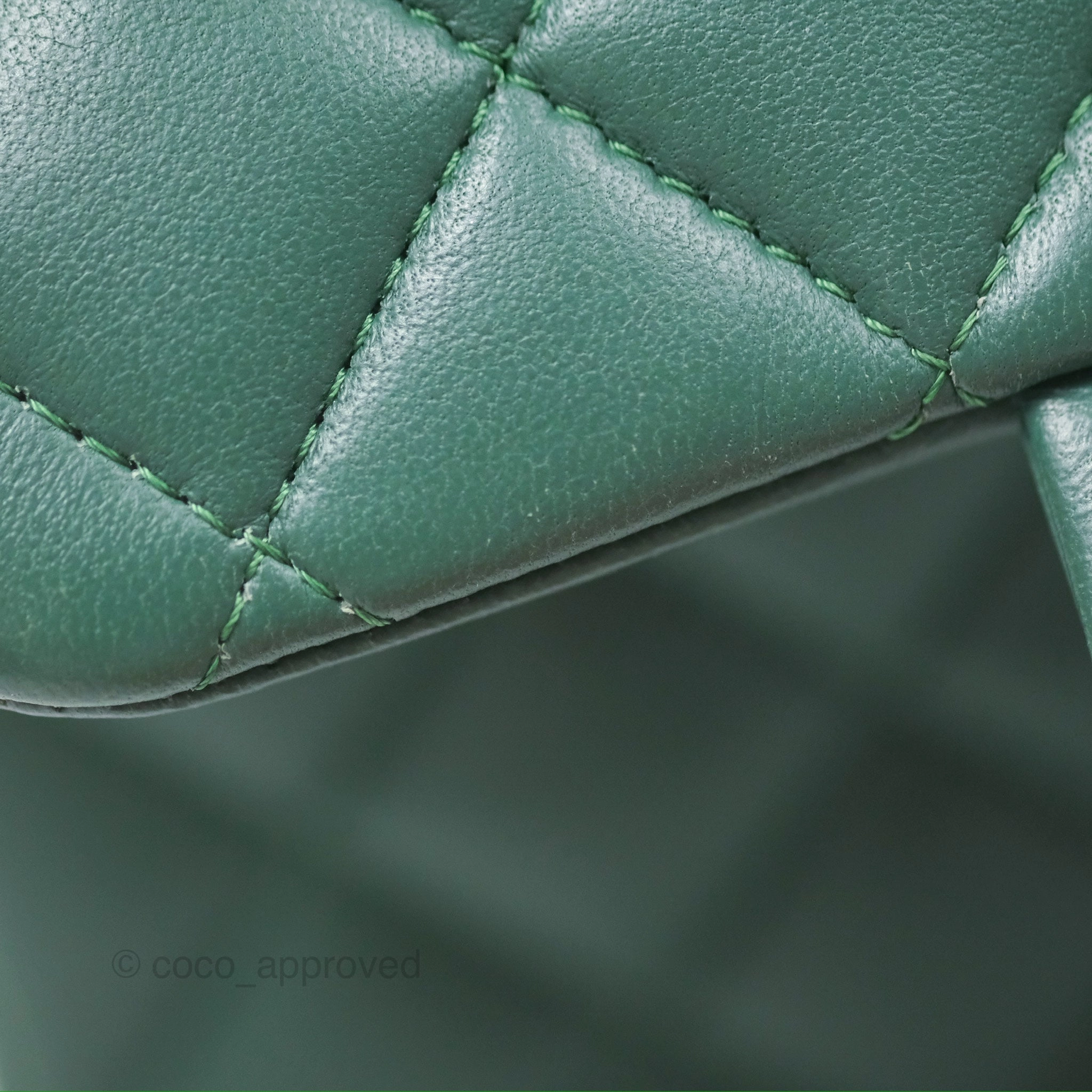 Chanel Mini Square Quilted Green Lambskin Silver Hardware