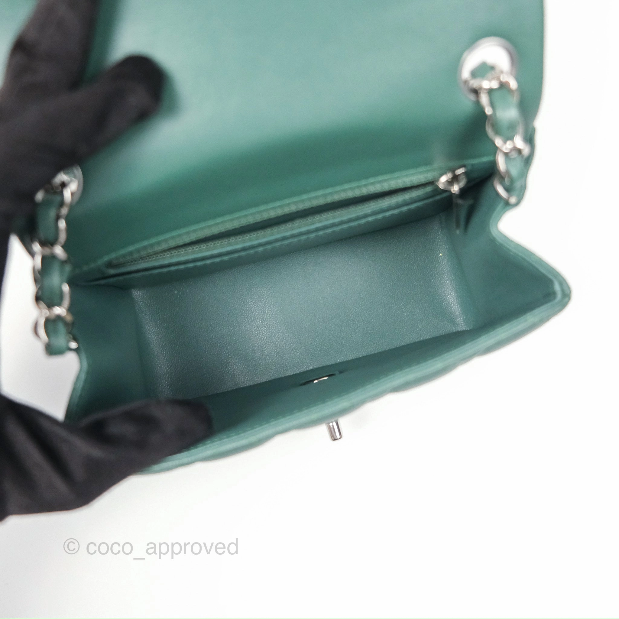 Chanel Mini Square Quilted Green Lambskin Silver Hardware