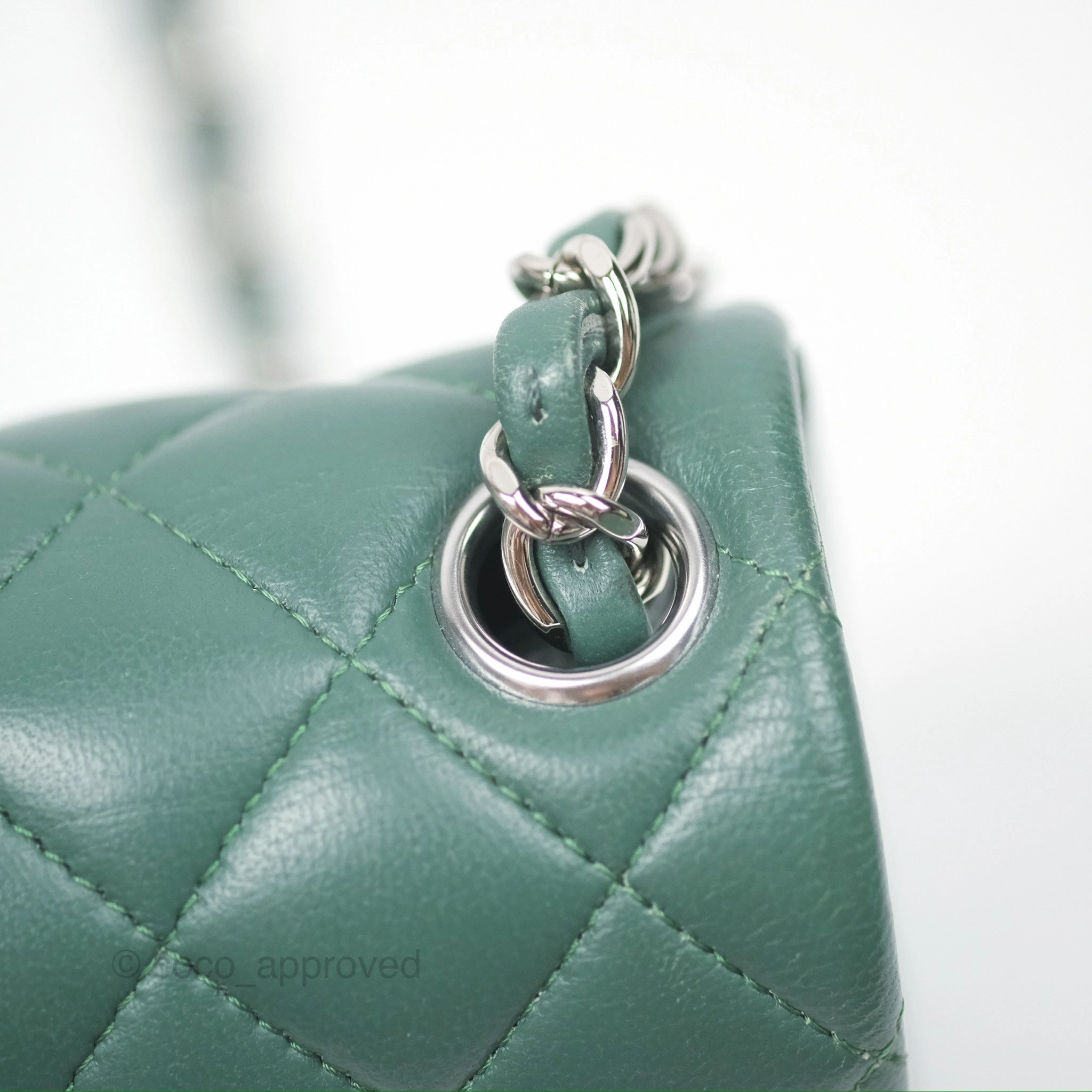 Chanel Mini Square Quilted Green Lambskin Silver Hardware