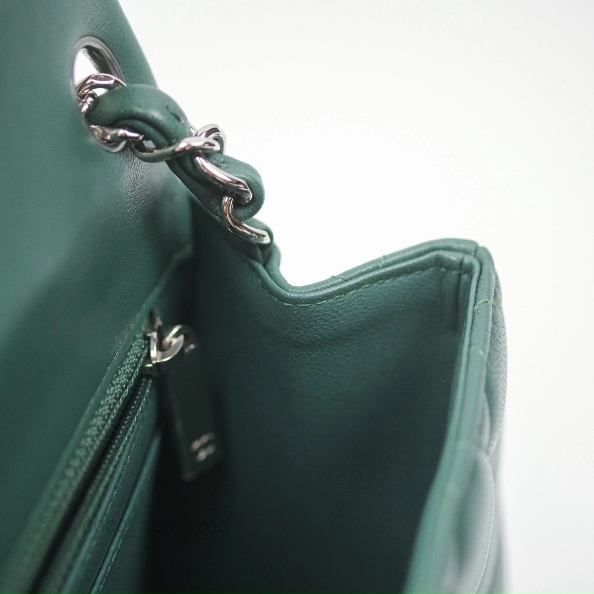 Chanel Mini Square Quilted Green Lambskin Silver Hardware
