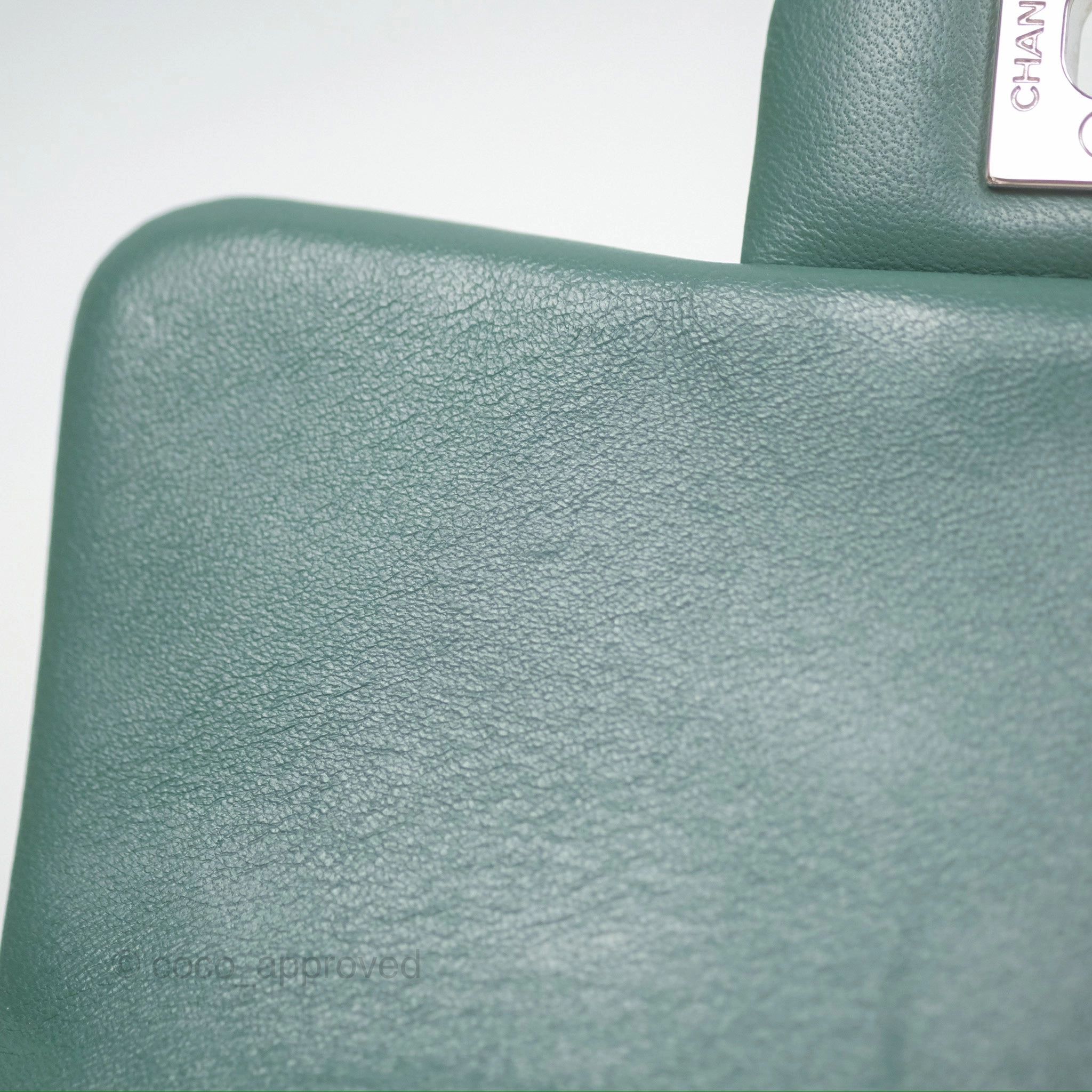 Chanel Mini Square Quilted Green Lambskin Silver Hardware