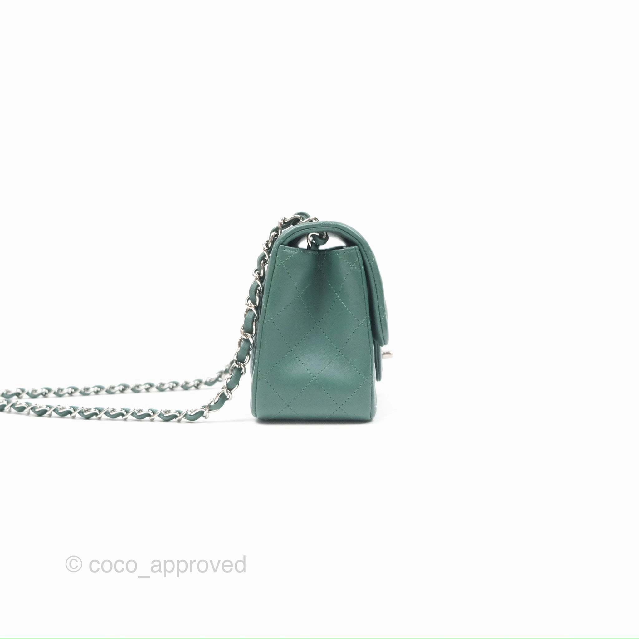 Chanel Mini Square Quilted Green Lambskin Silver Hardware