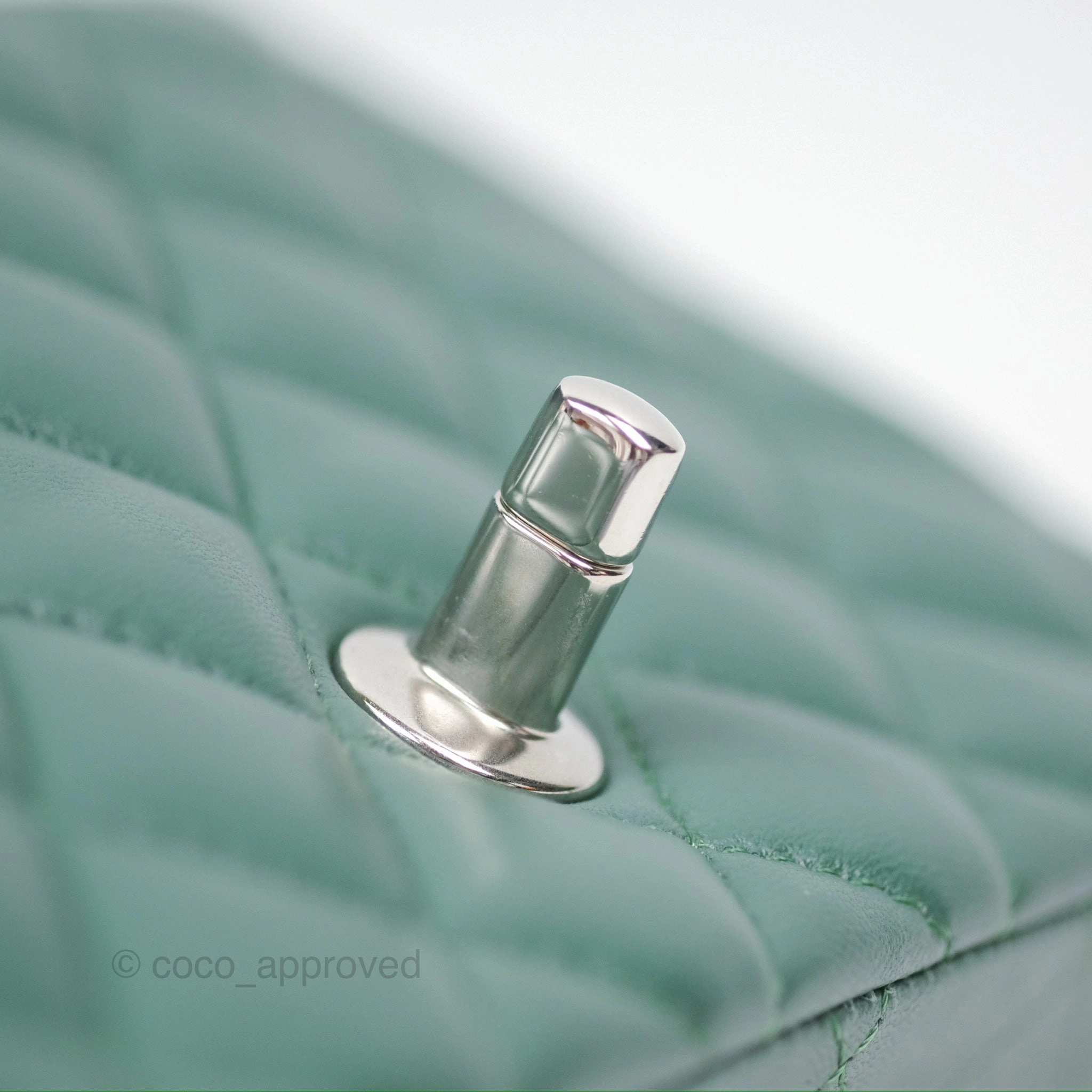 Chanel Mini Square Quilted Green Lambskin Silver Hardware