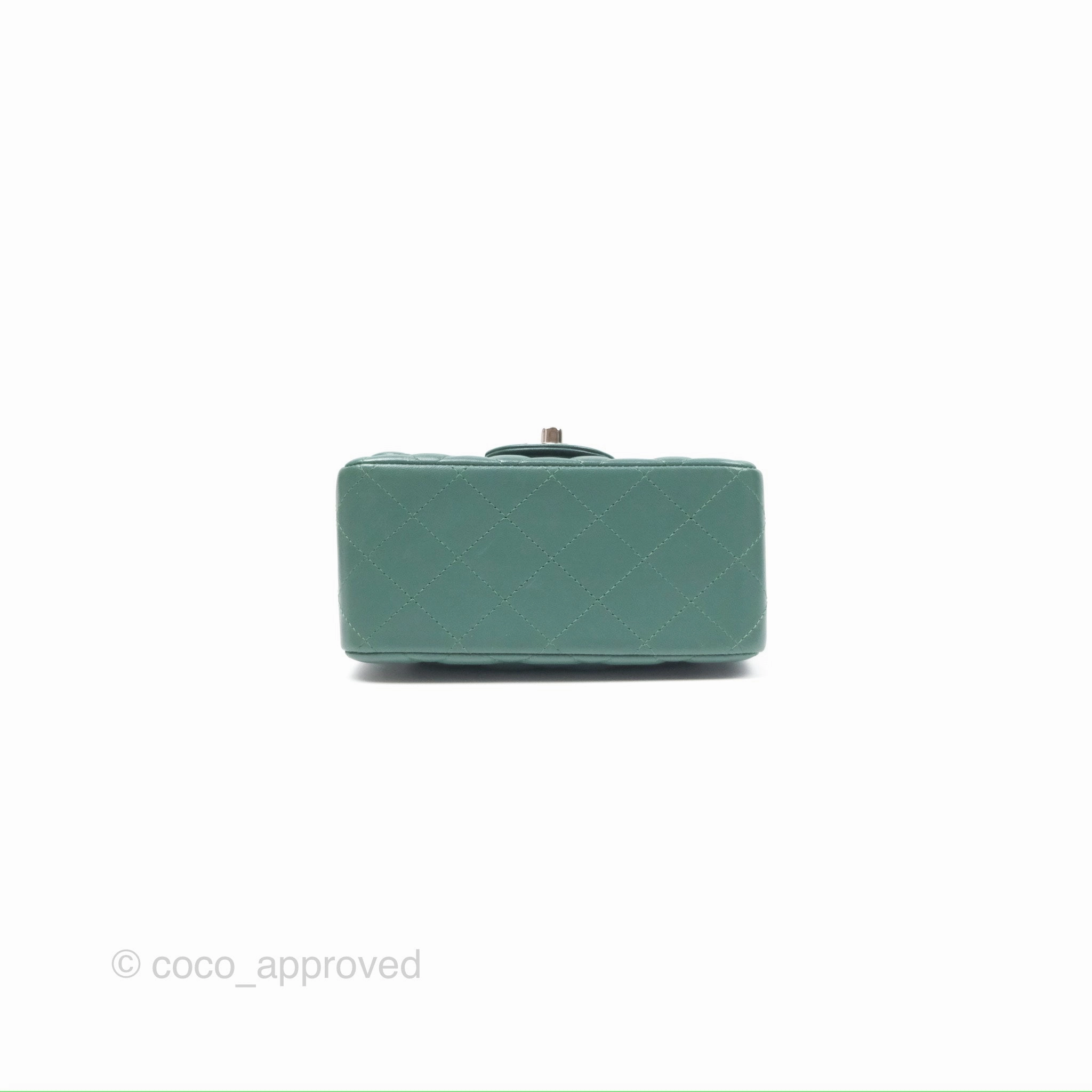 Chanel Mini Square Quilted Green Lambskin Silver Hardware