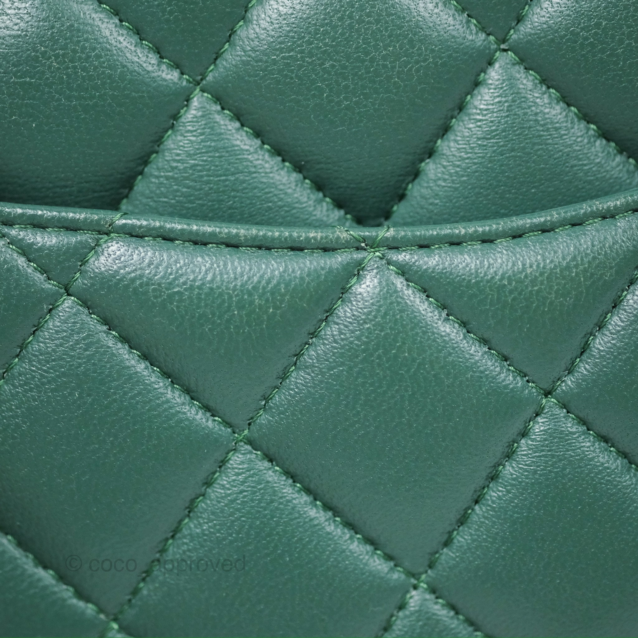Chanel Mini Square Quilted Green Lambskin Silver Hardware