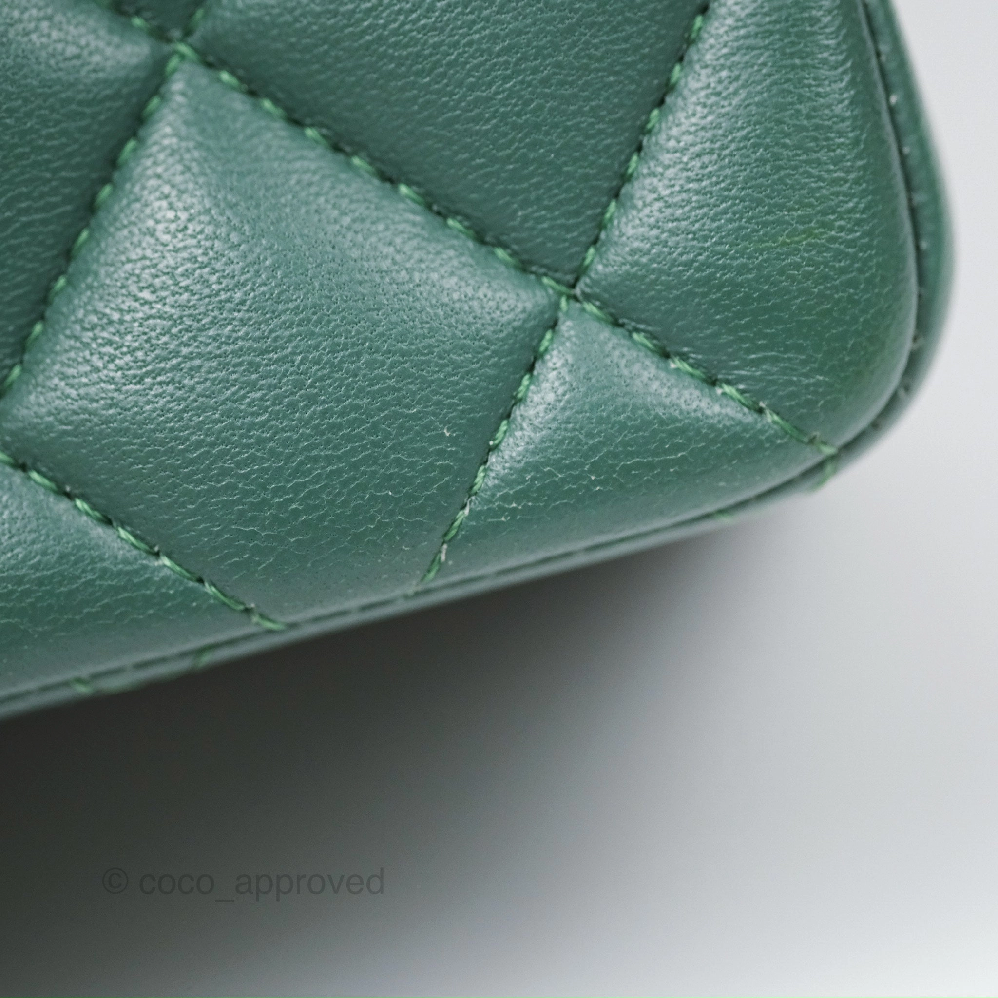 Chanel Mini Square Quilted Green Lambskin Silver Hardware