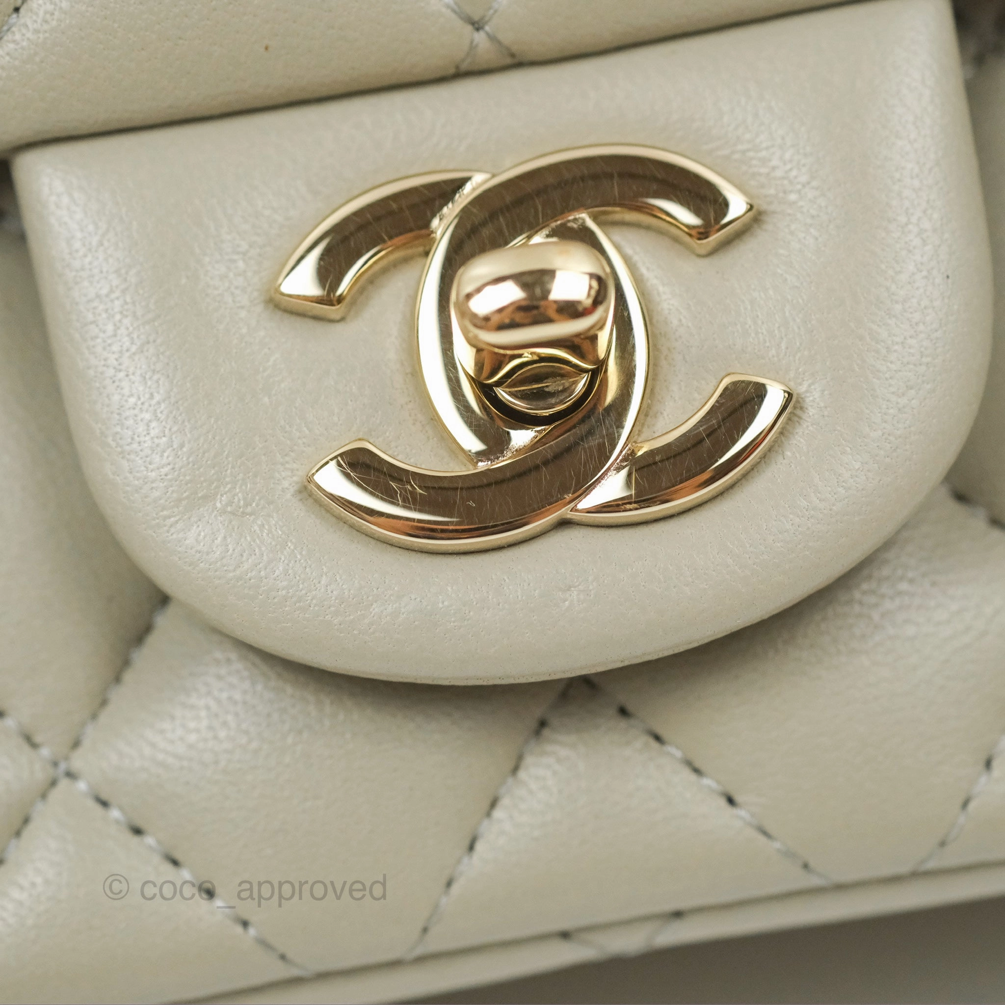Chanel Mini Square Quilted Grey Lambskin Gold Hardware 22C