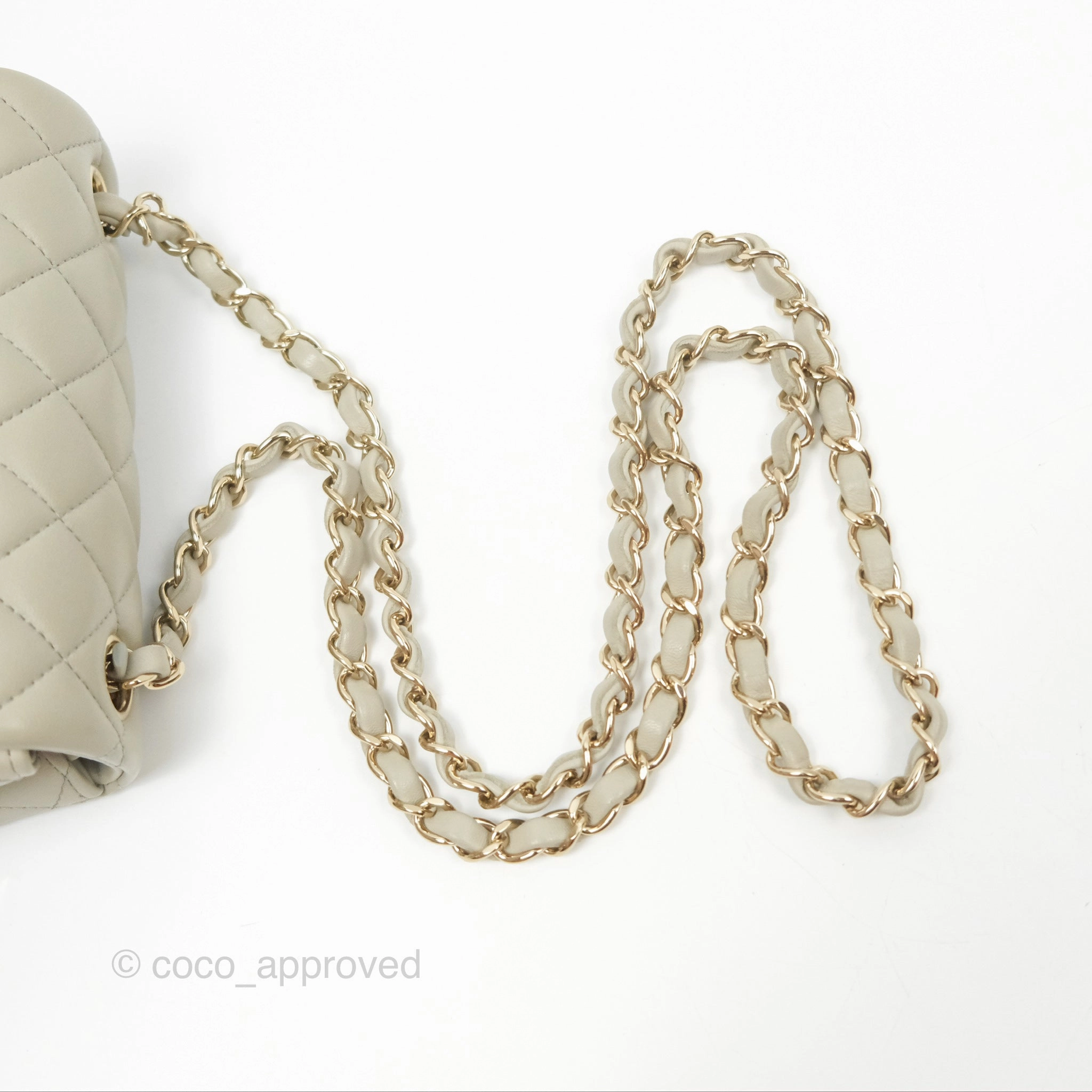 Chanel Mini Square Quilted Grey Lambskin Gold Hardware 22C