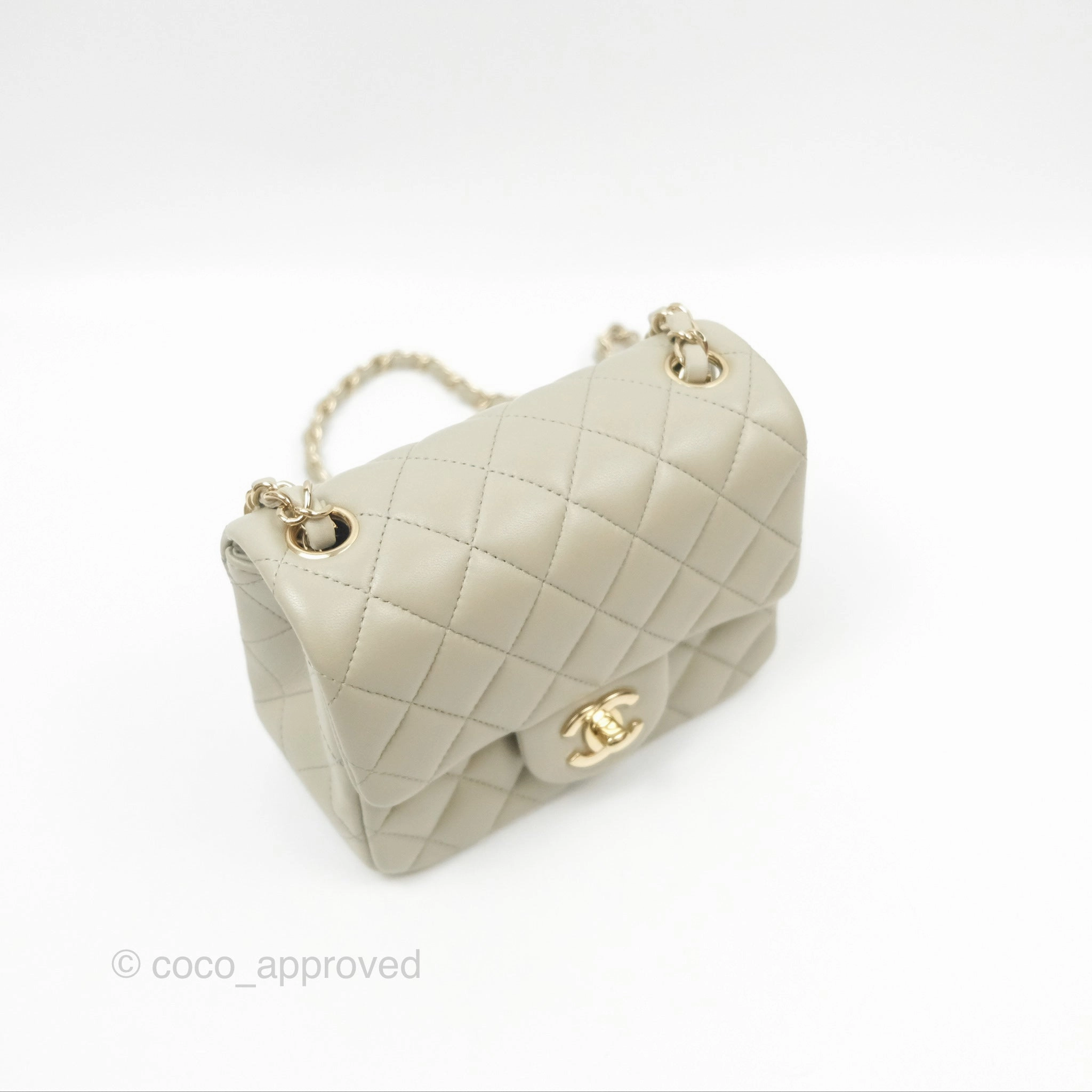 Chanel Mini Square Quilted Grey Lambskin Gold Hardware 22C