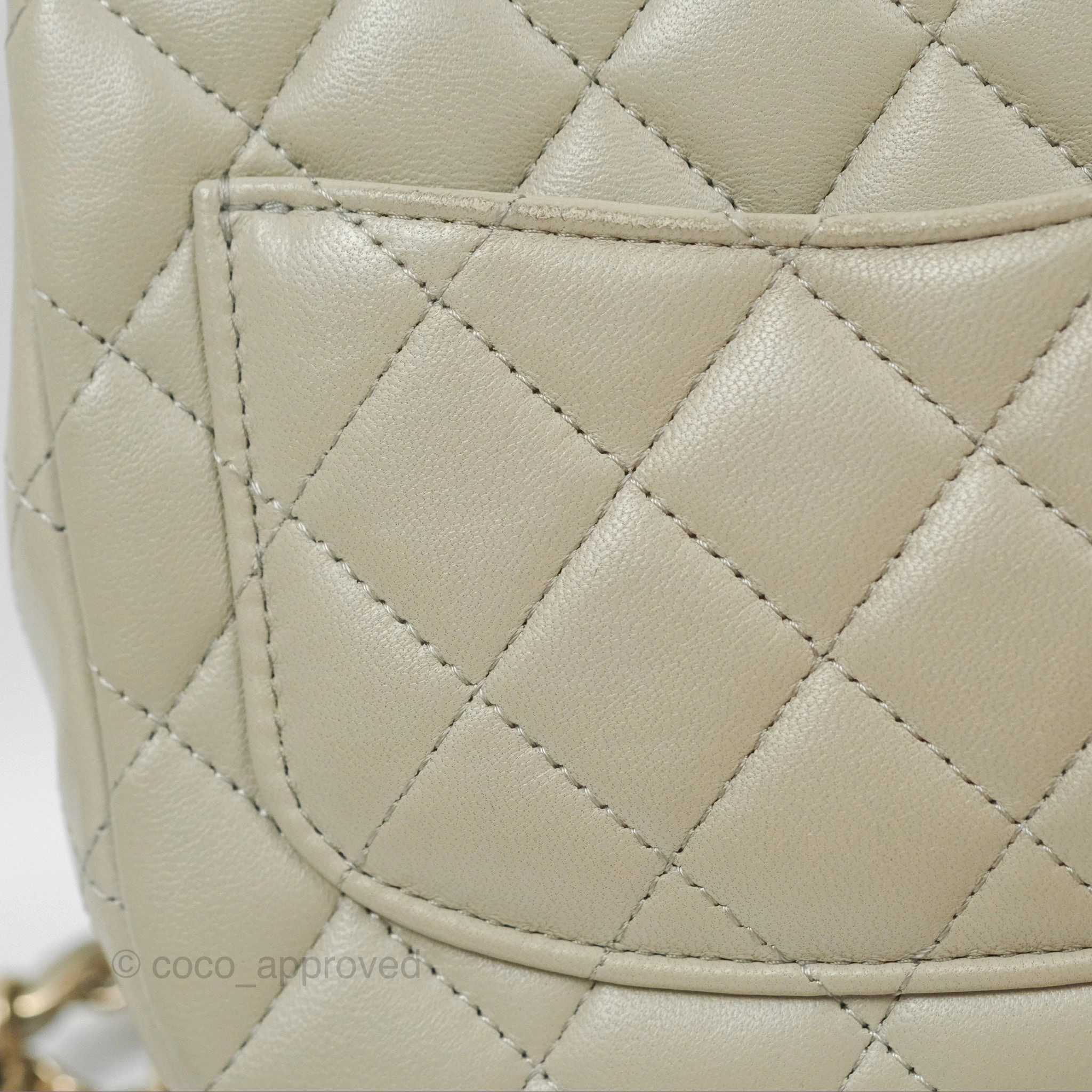 Chanel Mini Square Quilted Grey Lambskin Gold Hardware 22C