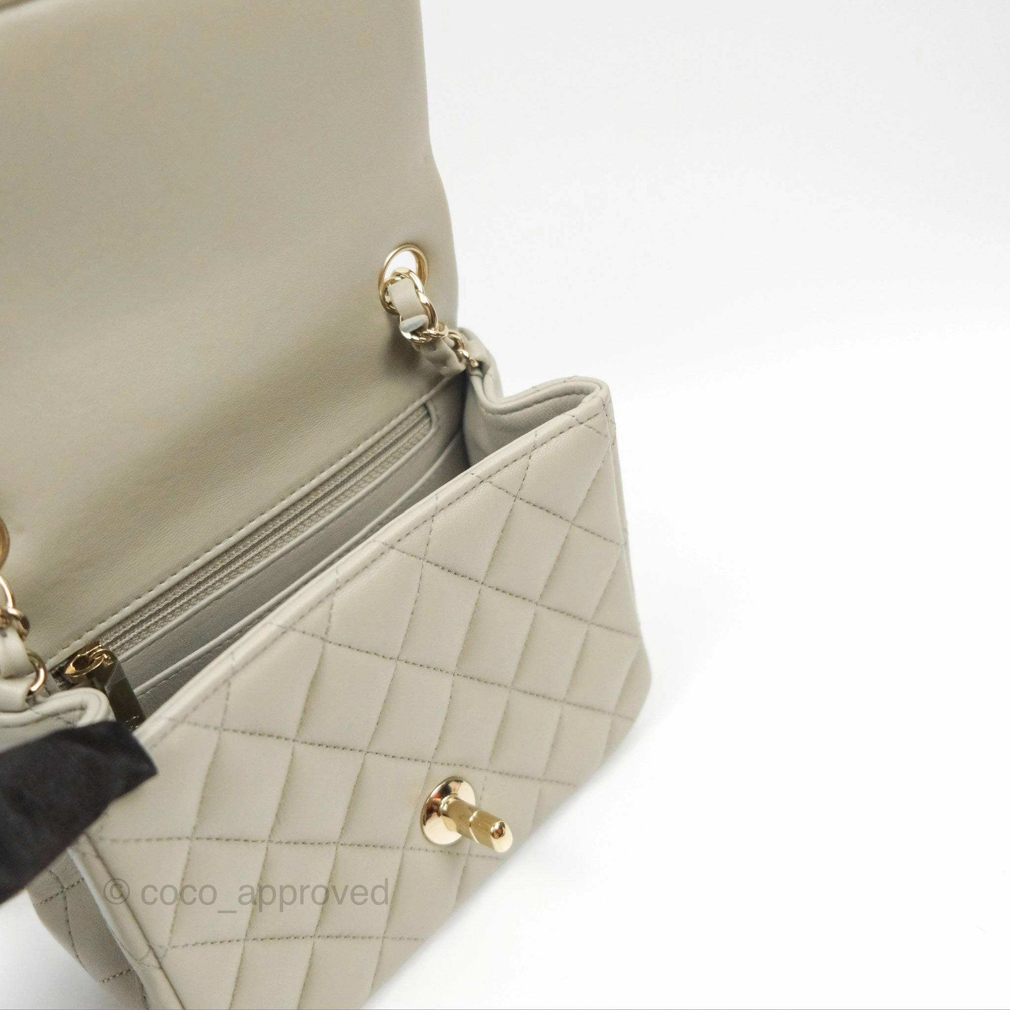 Chanel Mini Square Quilted Grey Lambskin Gold Hardware 22C