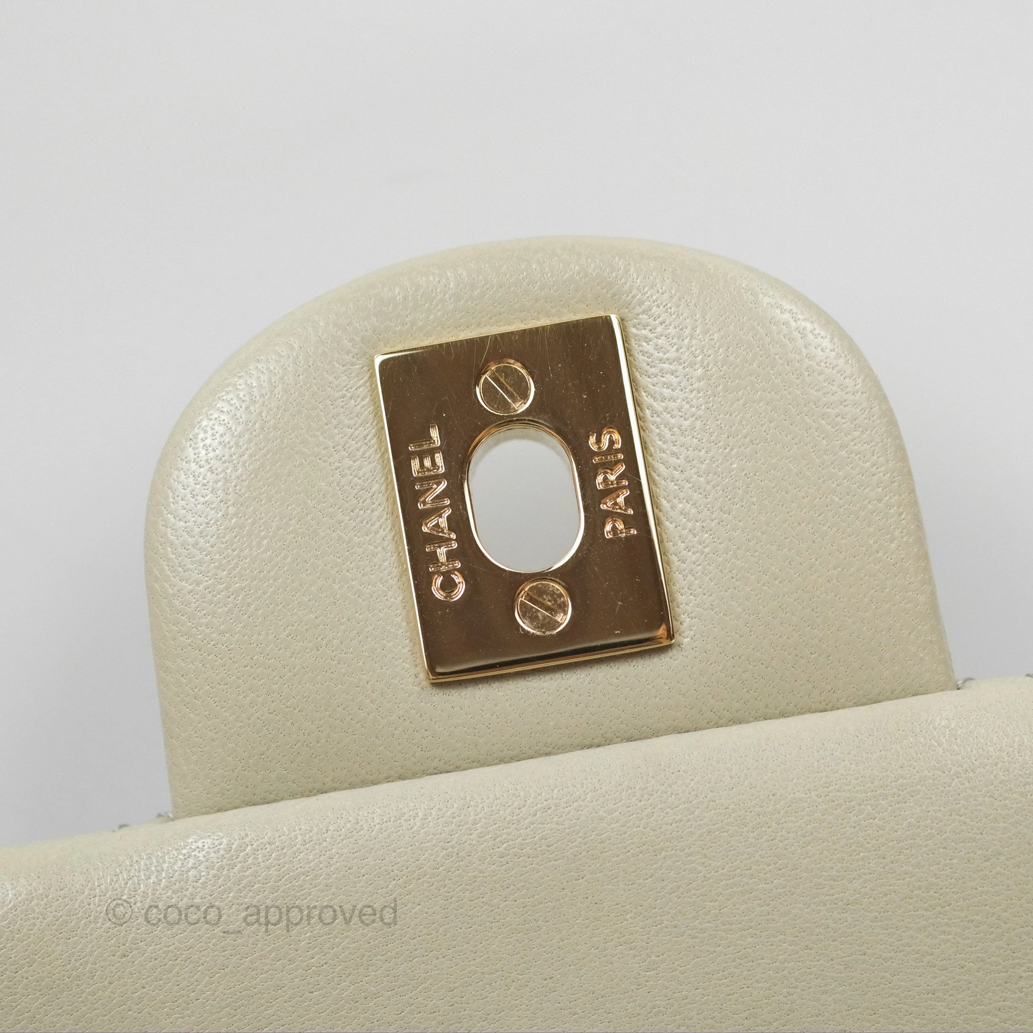 Chanel Mini Square Quilted Grey Lambskin Gold Hardware 22C