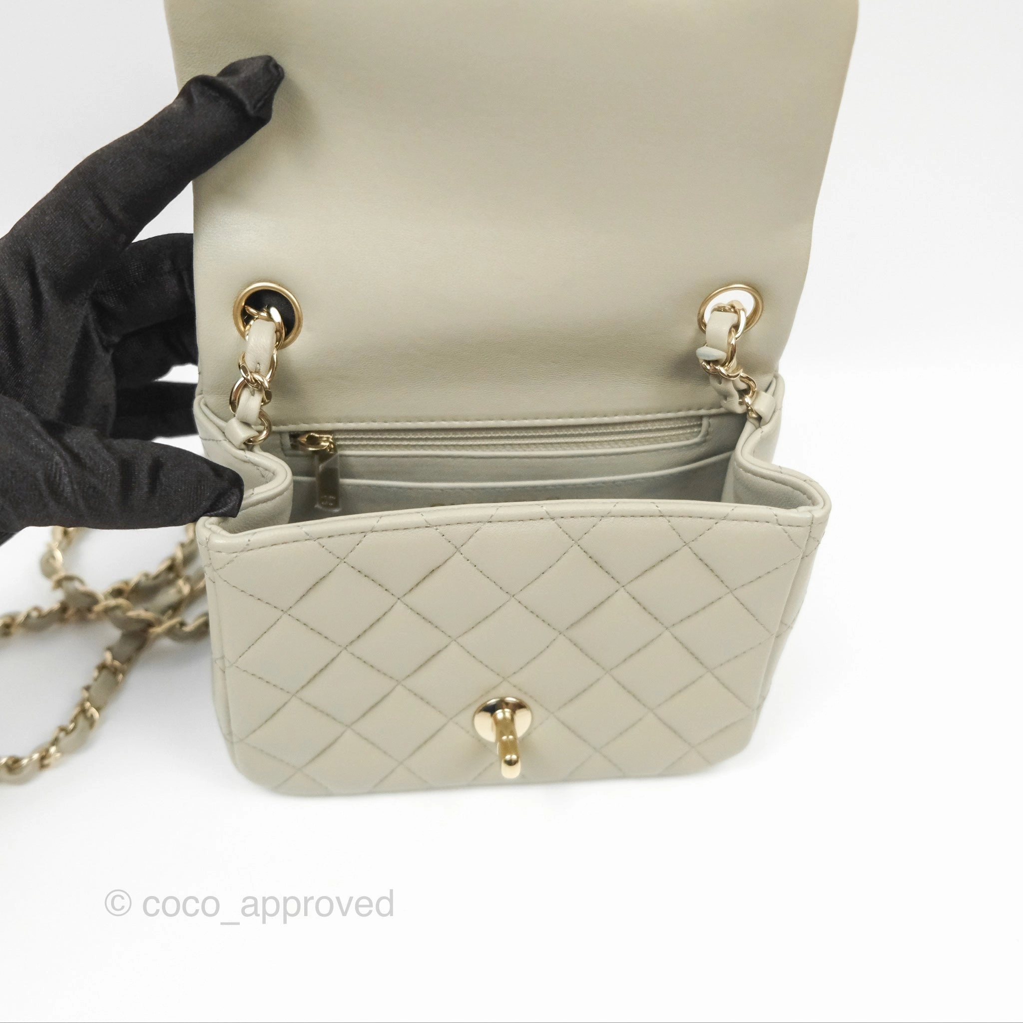 Chanel Mini Square Quilted Grey Lambskin Gold Hardware 22C