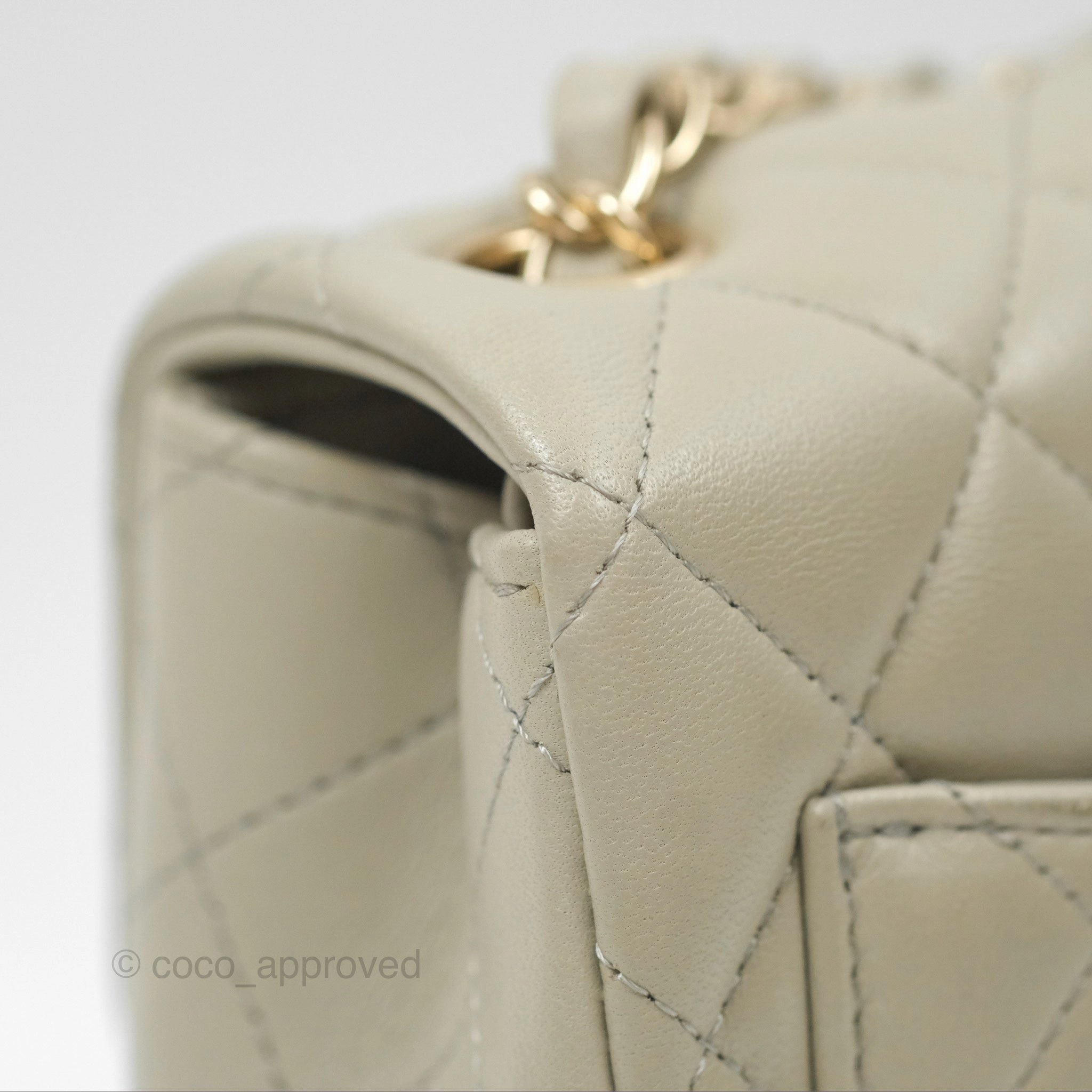 Chanel Mini Square Quilted Grey Lambskin Gold Hardware 22C
