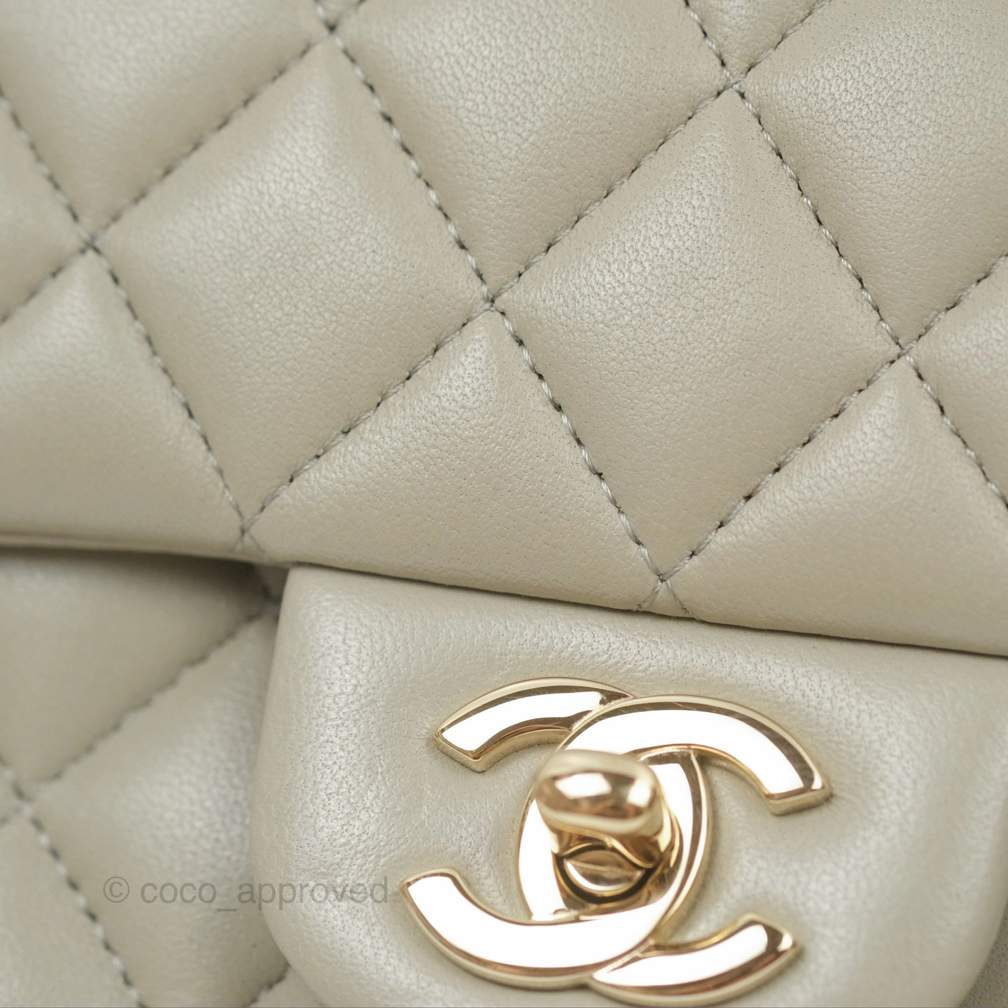 Chanel Mini Square Quilted Grey Lambskin Gold Hardware 22C