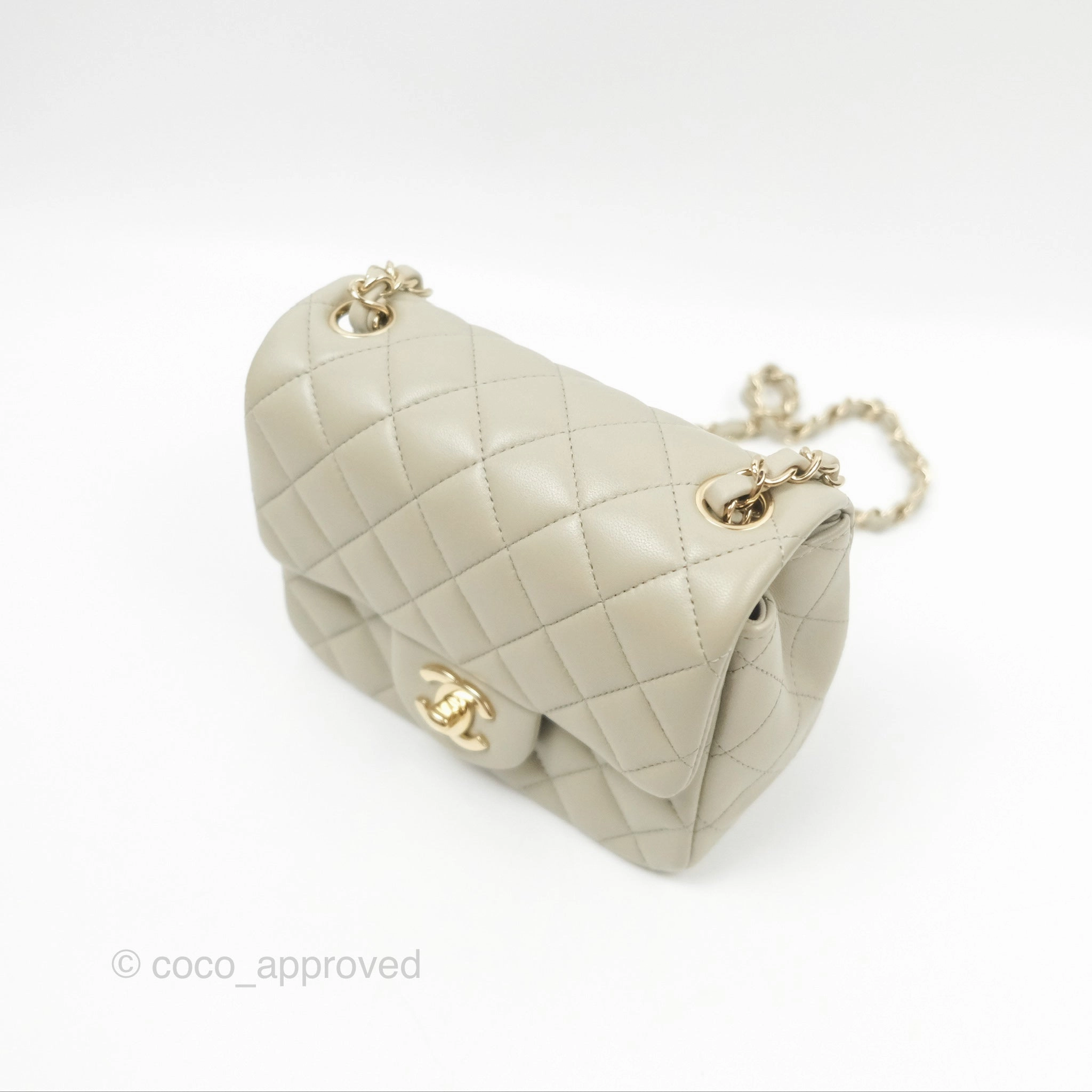 Chanel Mini Square Quilted Grey Lambskin Gold Hardware 22C