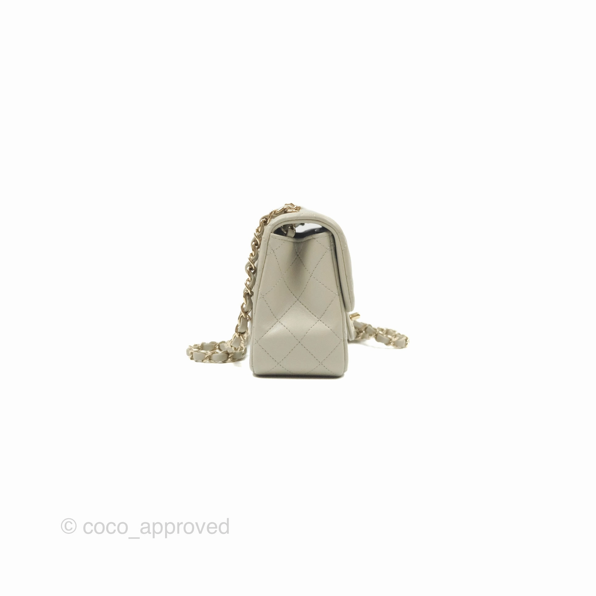 Chanel Mini Square Quilted Grey Lambskin Gold Hardware 22C