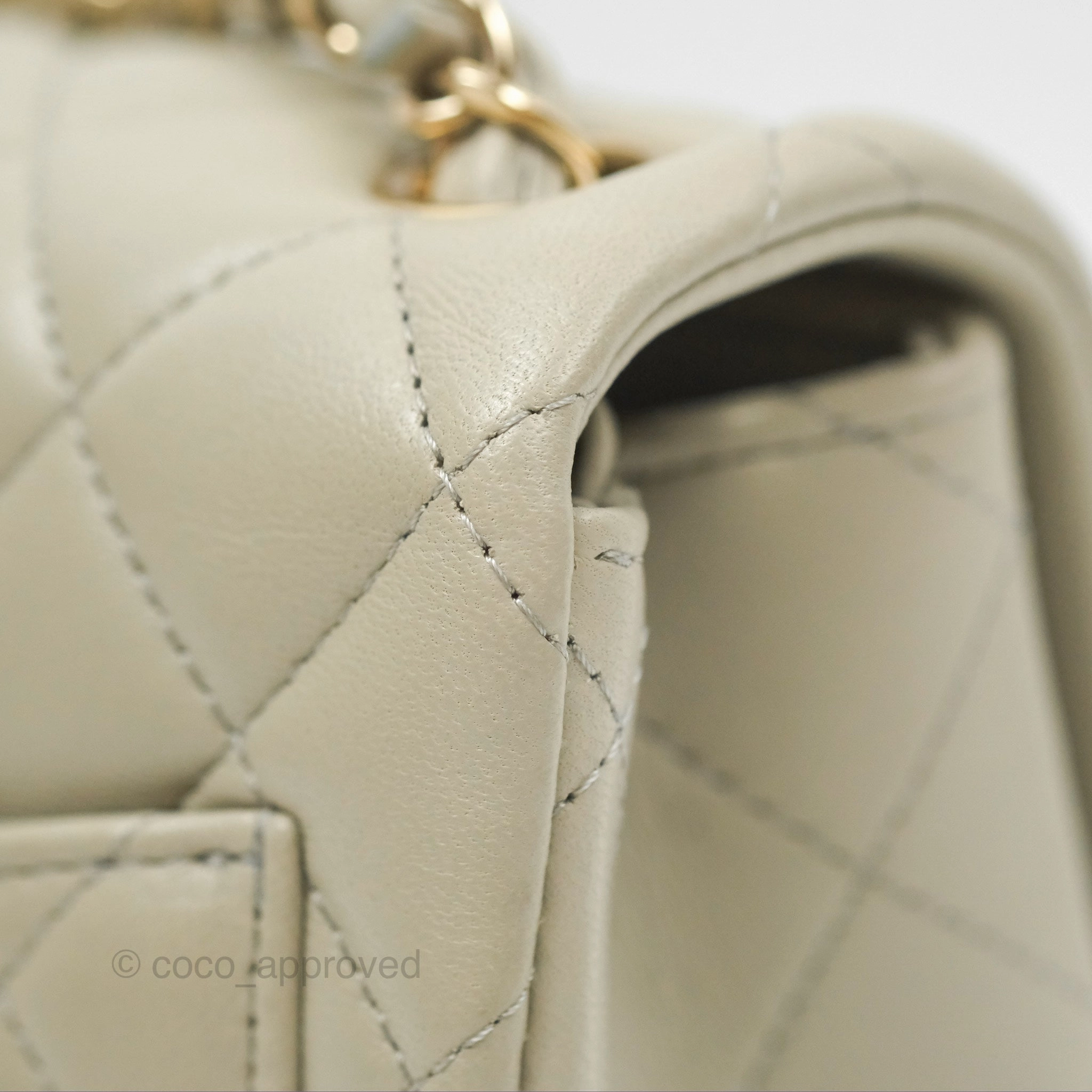 Chanel Mini Square Quilted Grey Lambskin Gold Hardware 22C