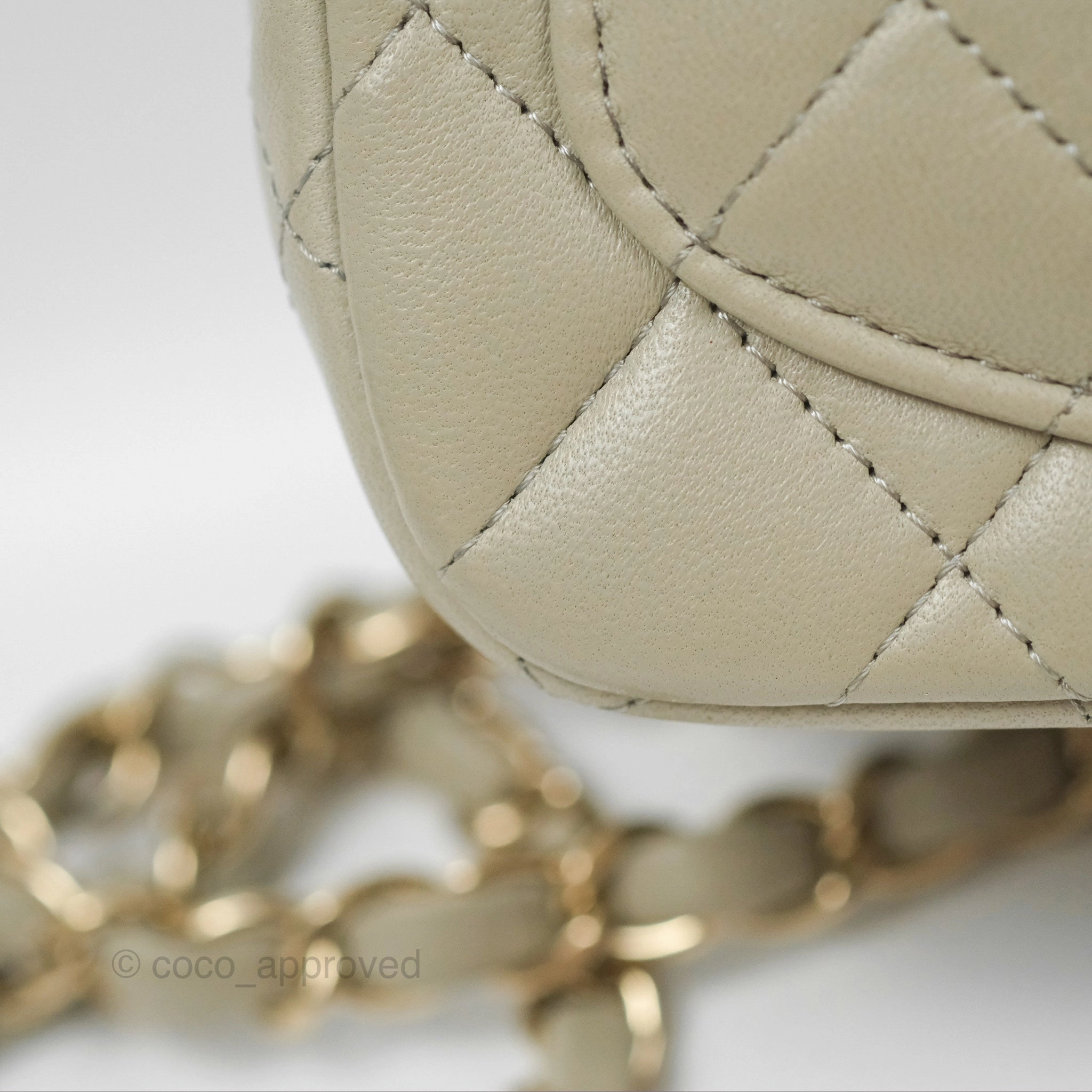 Chanel Mini Square Quilted Grey Lambskin Gold Hardware 22C