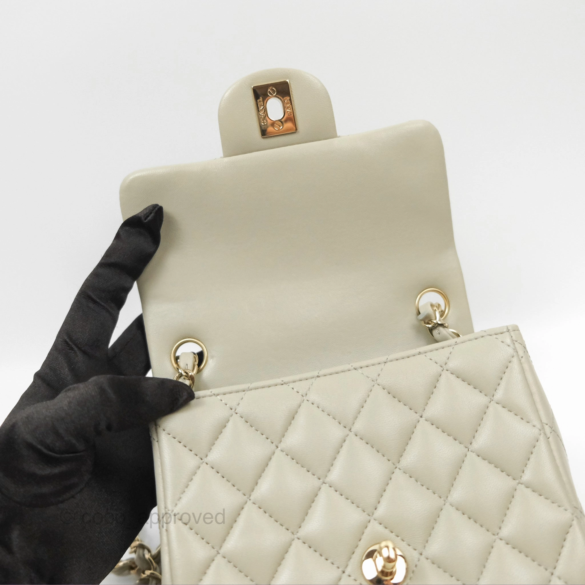 Chanel Mini Square Quilted Grey Lambskin Gold Hardware 22C