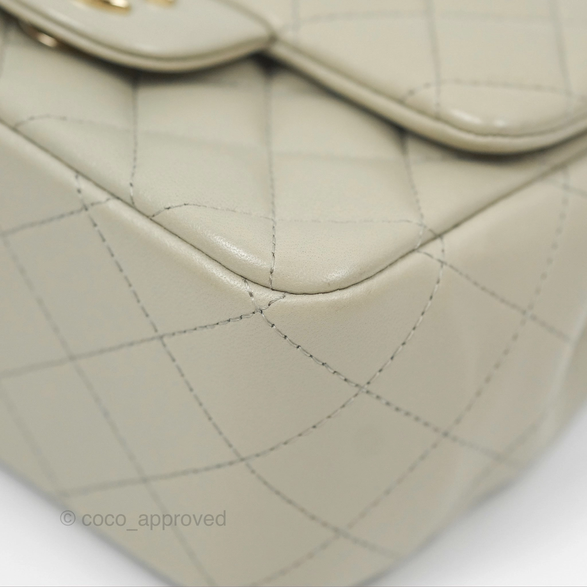 Chanel Mini Square Quilted Grey Lambskin Gold Hardware 22C