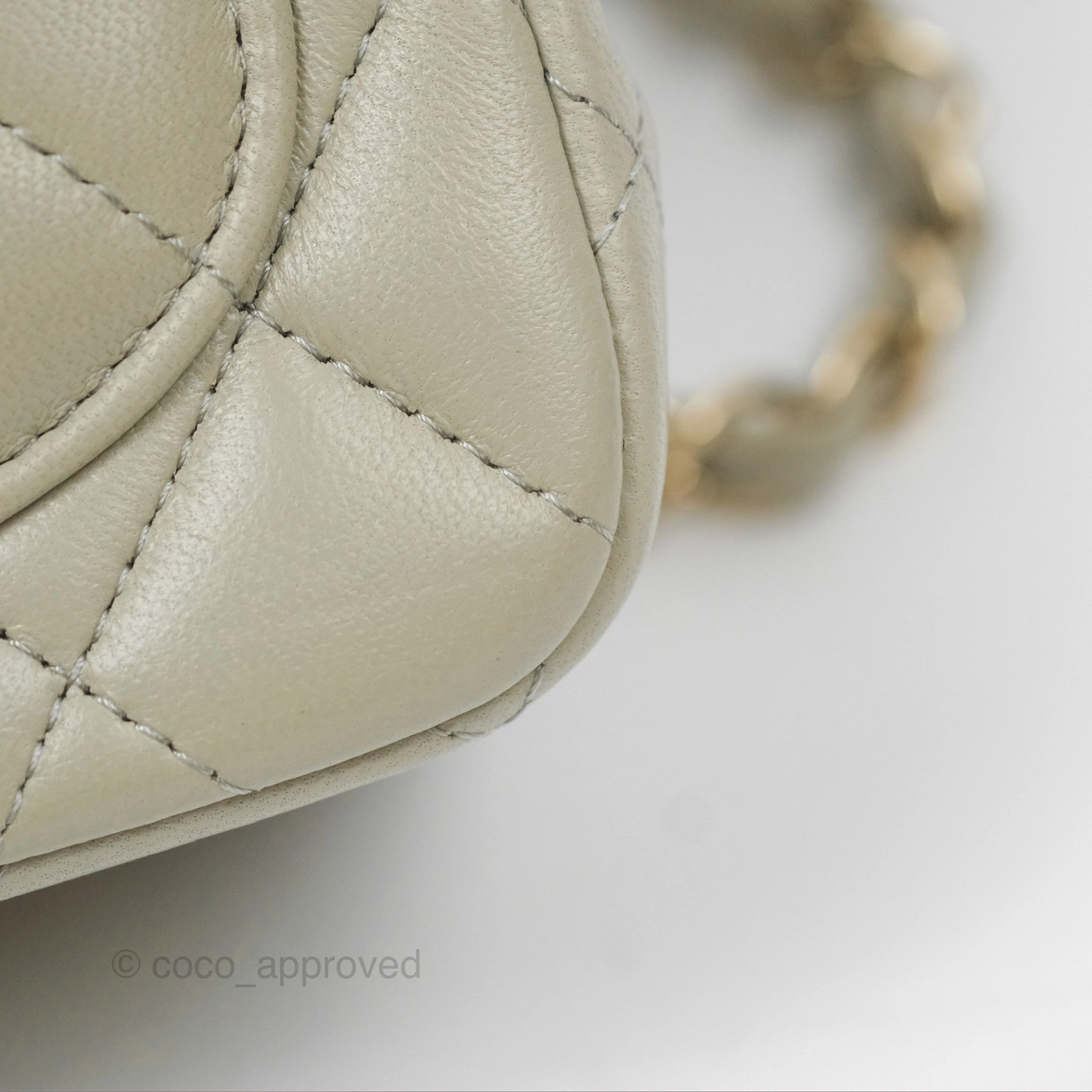 Chanel Mini Square Quilted Grey Lambskin Gold Hardware 22C