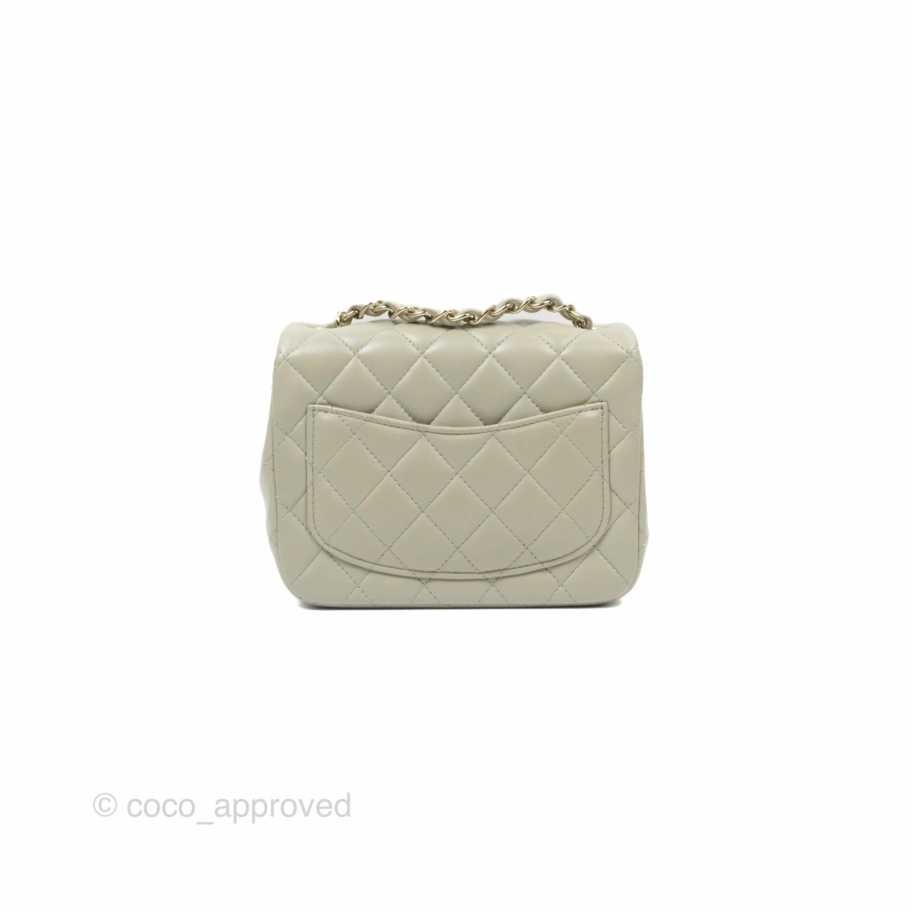 Chanel Mini Square Quilted Grey Lambskin Gold Hardware 22C