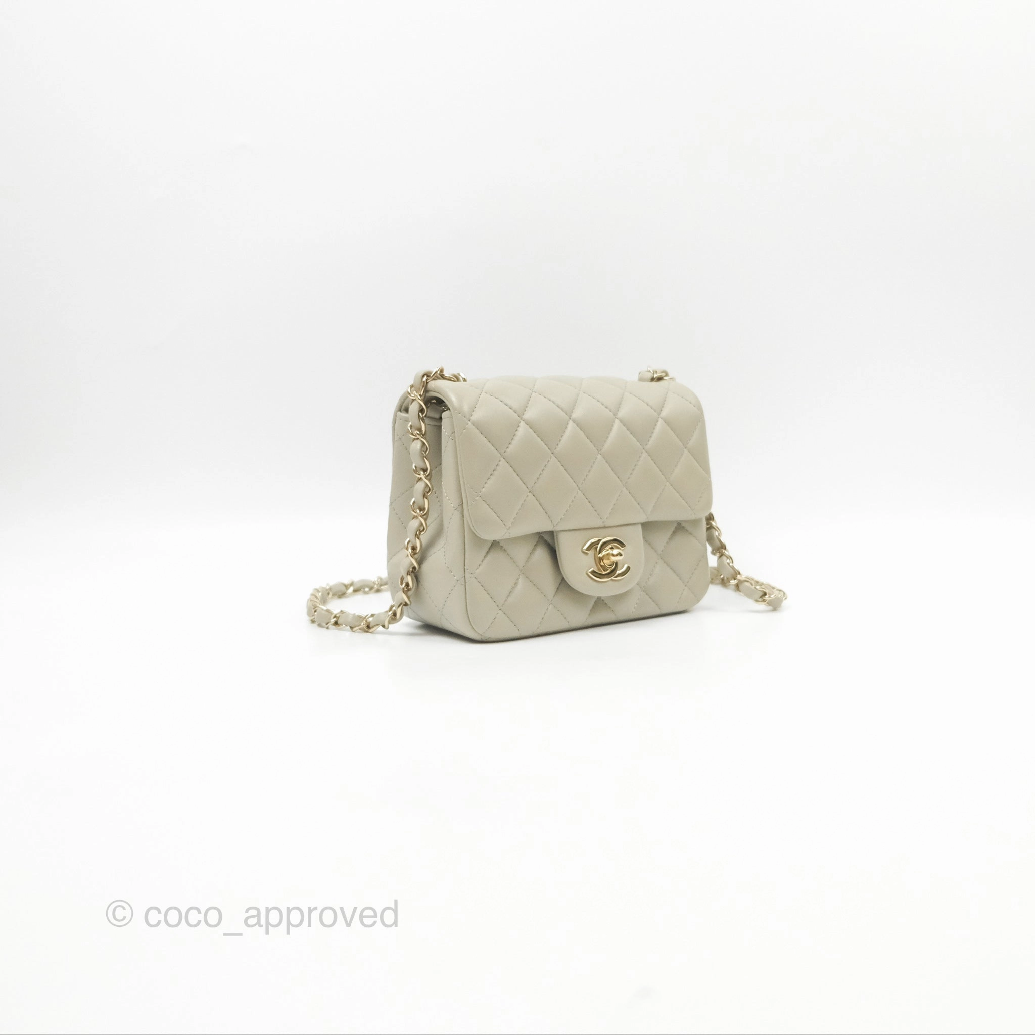 Chanel Mini Square Quilted Grey Lambskin Gold Hardware 22C