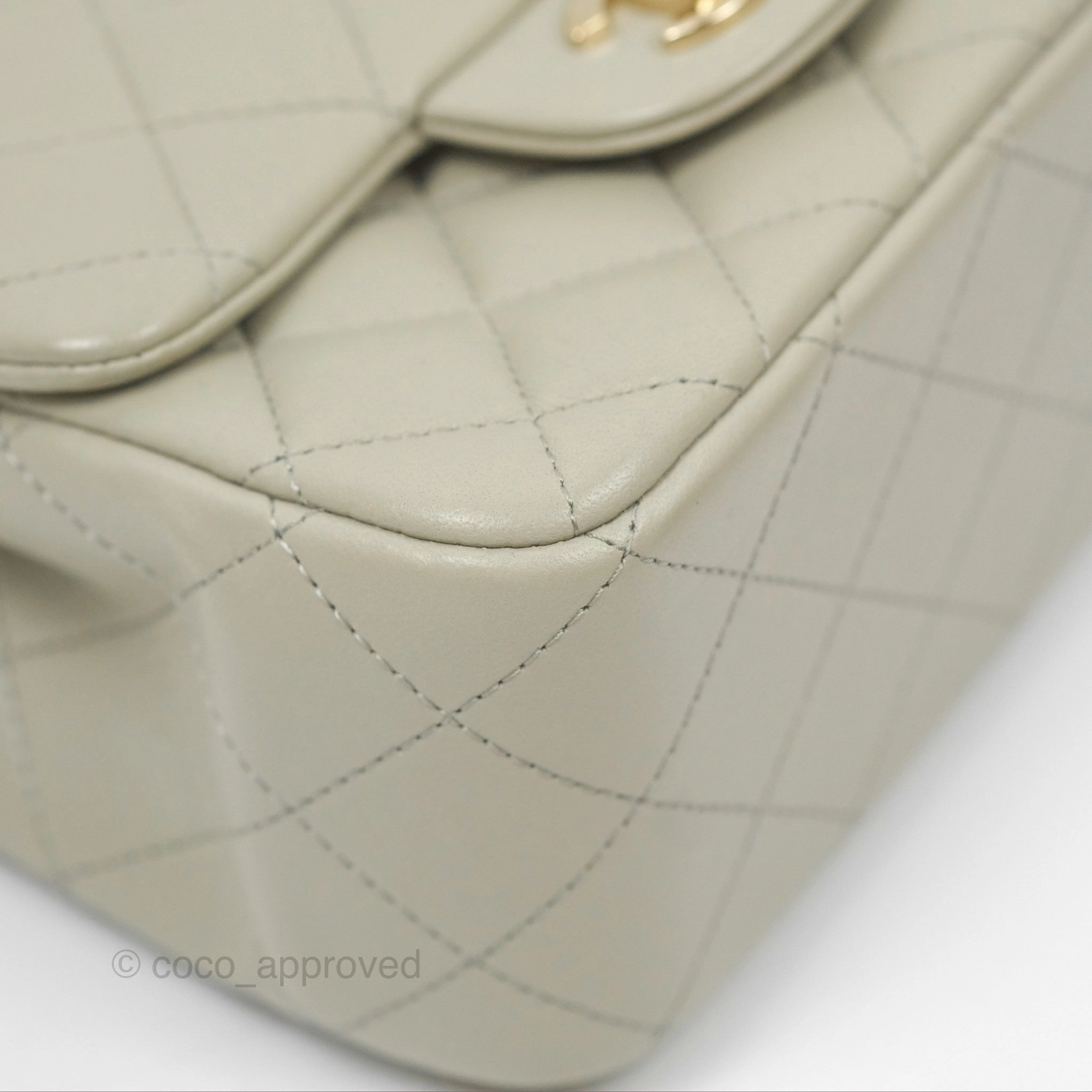 Chanel Mini Square Quilted Grey Lambskin Gold Hardware 22C