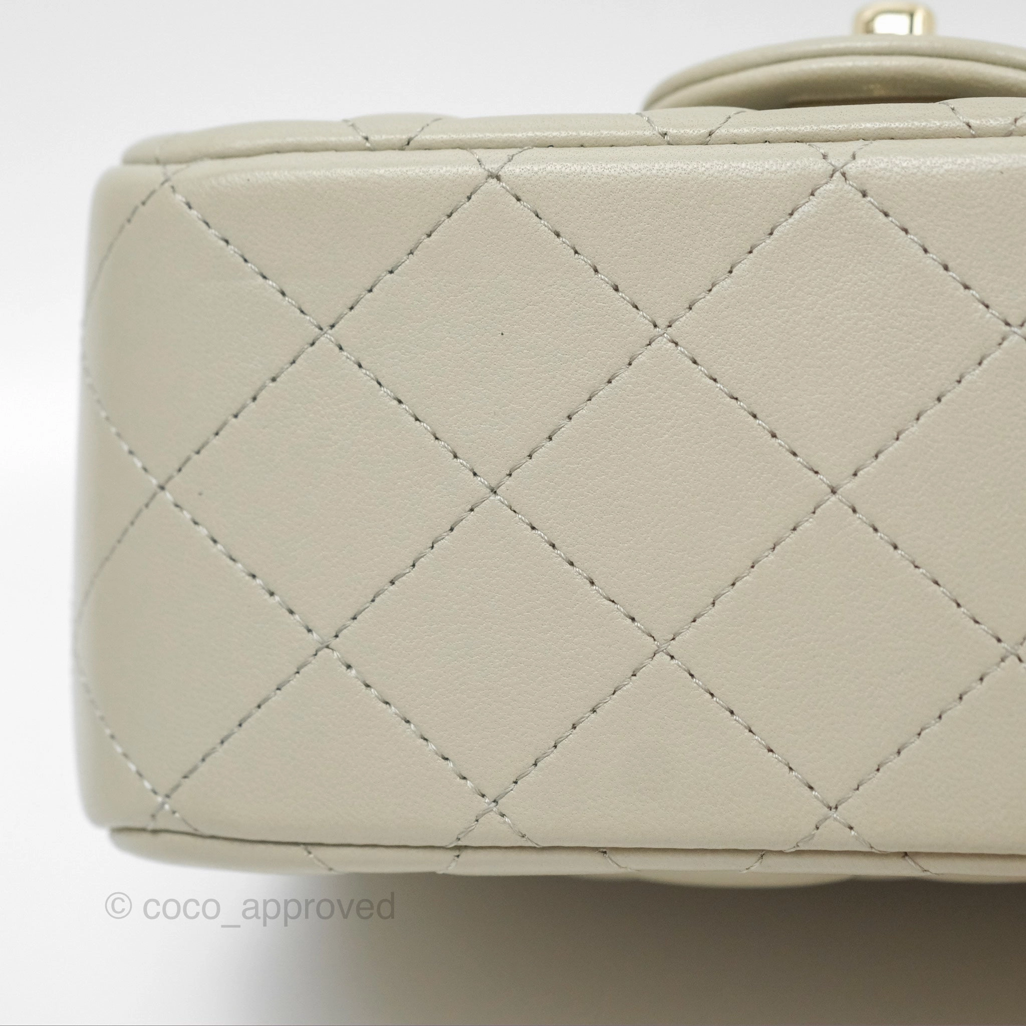 Chanel Mini Square Quilted Grey Lambskin Gold Hardware 22C