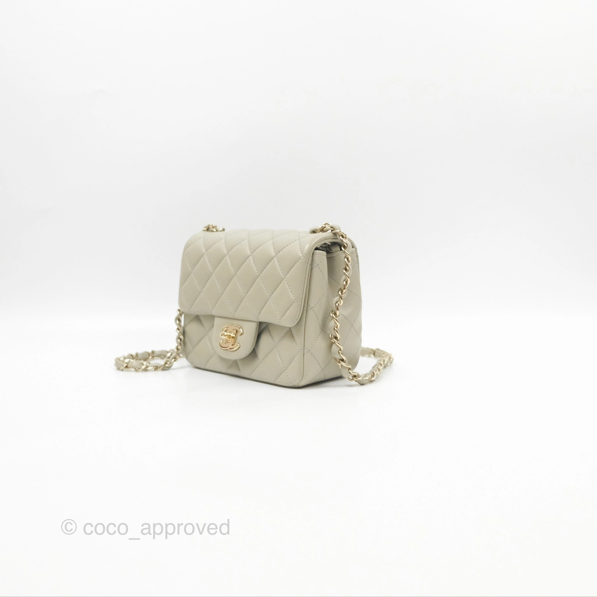 Chanel Mini Square Quilted Grey Lambskin Gold Hardware 22C