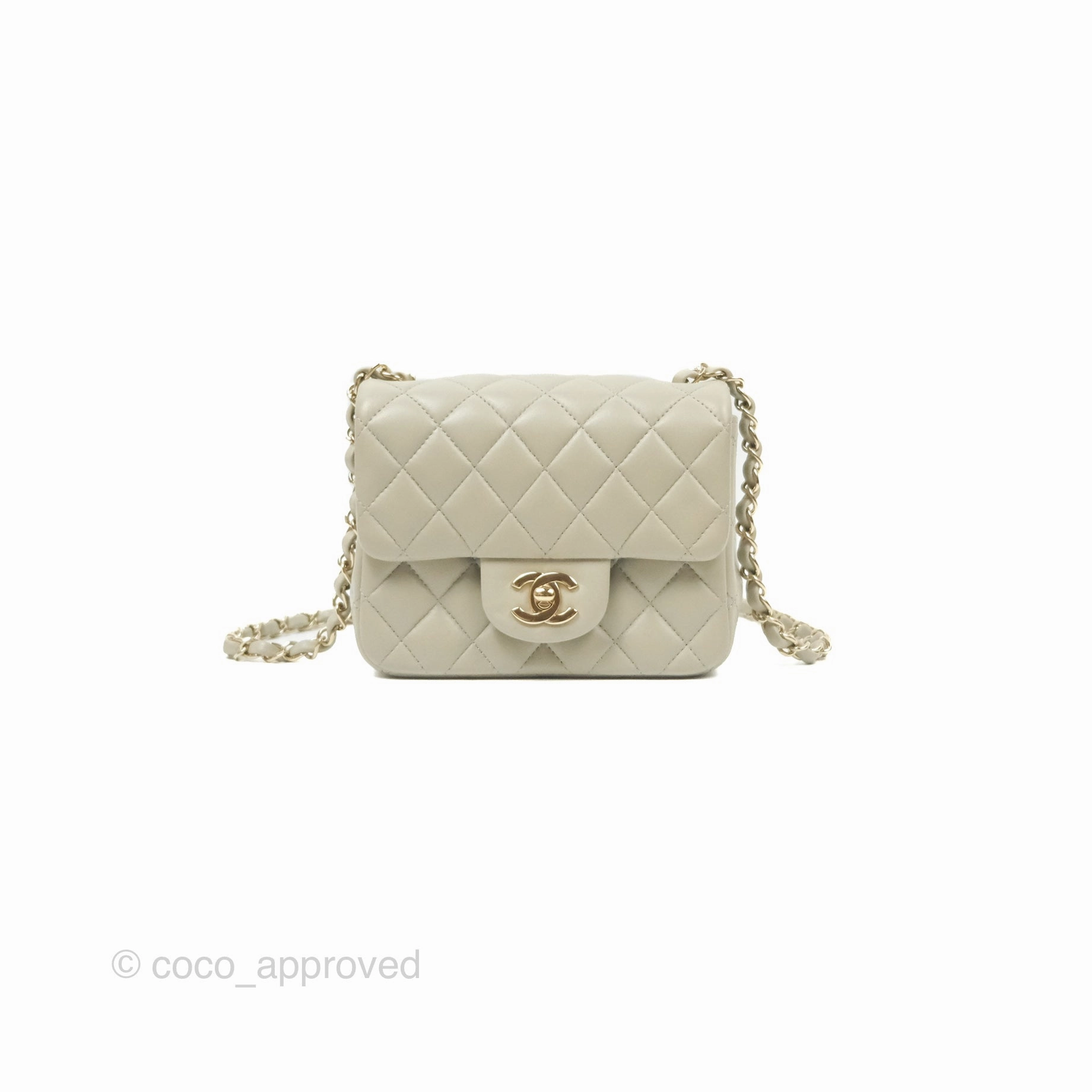 Chanel Mini Square Quilted Grey Lambskin Gold Hardware 22C
