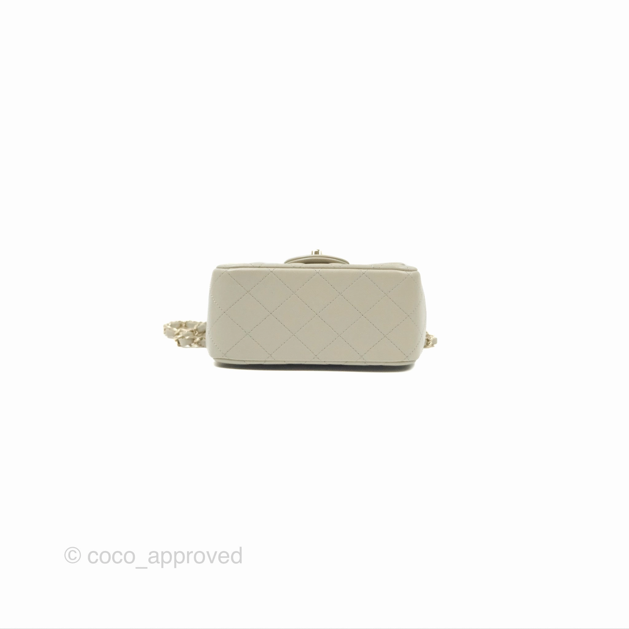 Chanel Mini Square Quilted Grey Lambskin Gold Hardware 22C