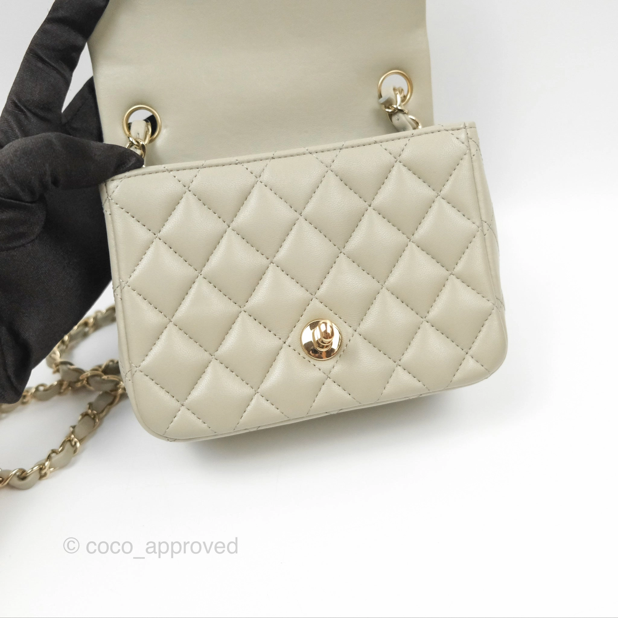 Chanel Mini Square Quilted Grey Lambskin Gold Hardware 22C