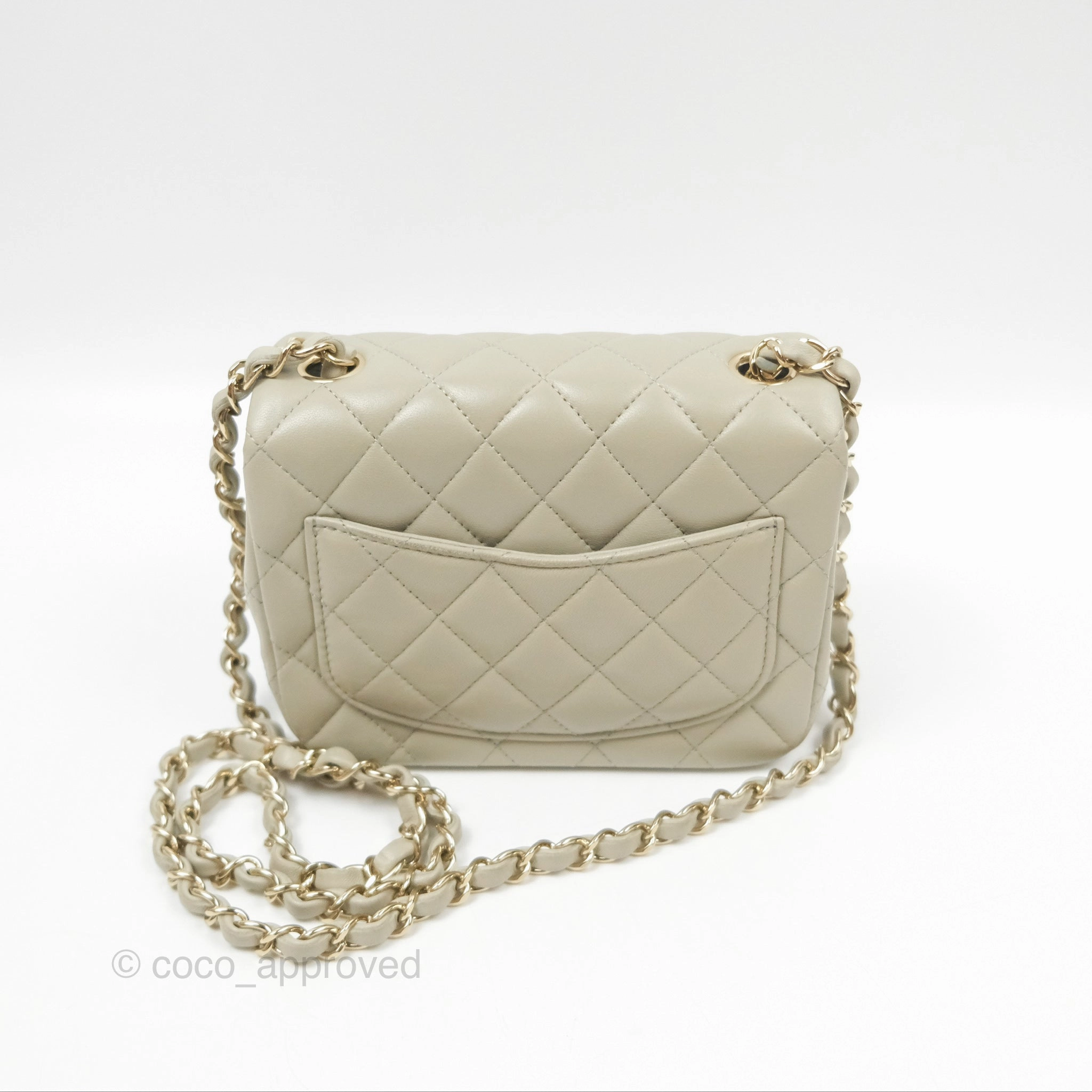 Chanel Mini Square Quilted Grey Lambskin Gold Hardware 22C