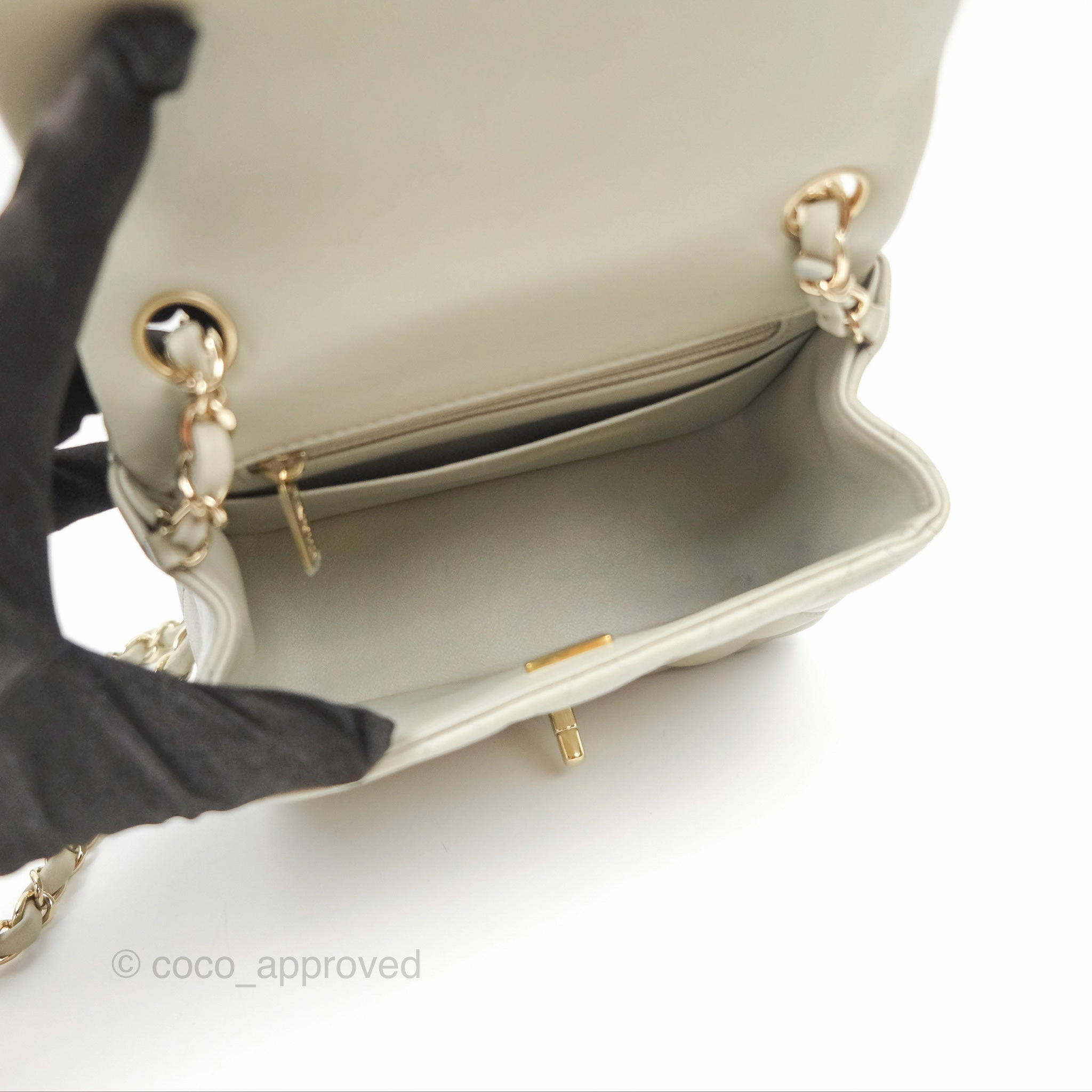 Chanel Mini Square Quilted Grey Lambskin Gold Hardware 22C