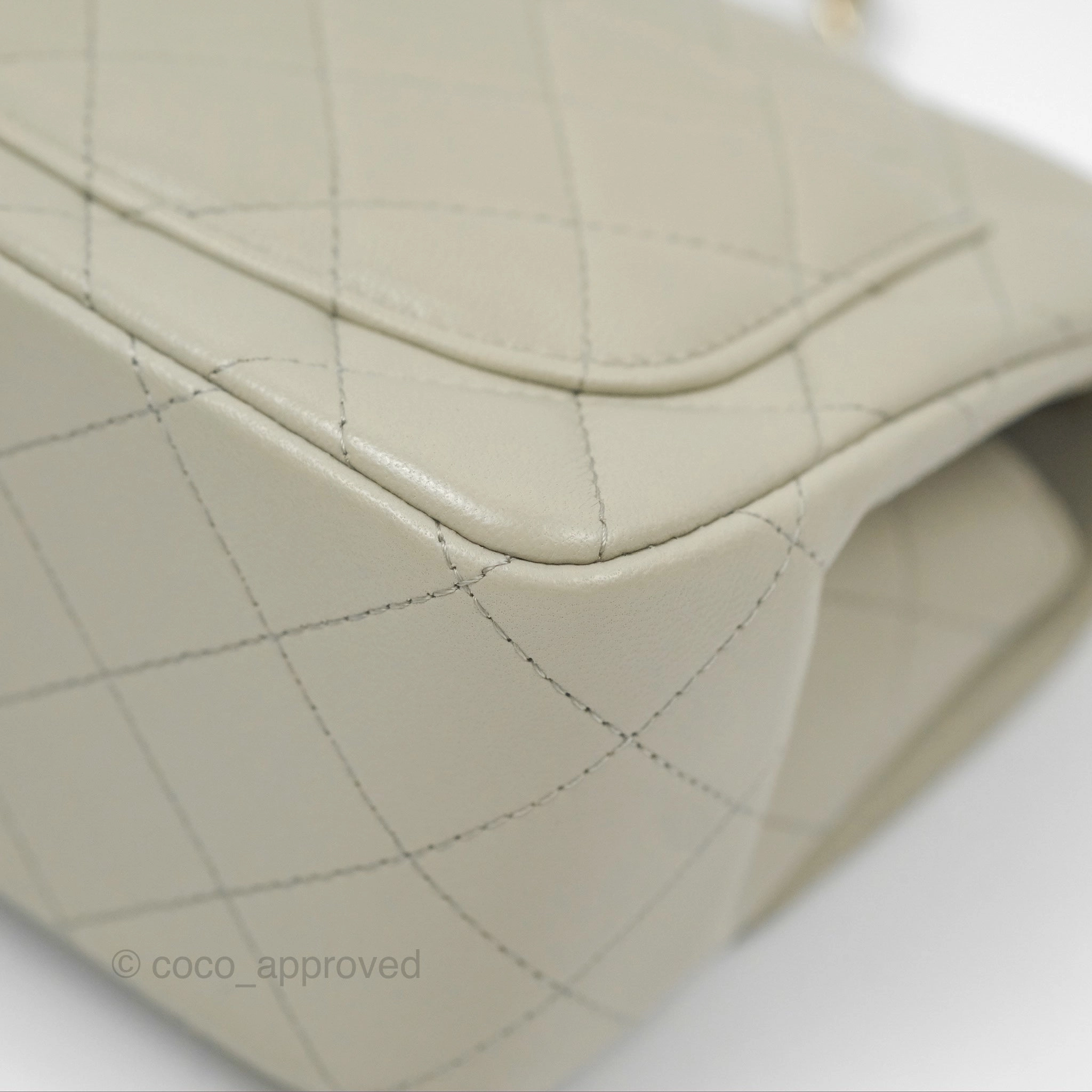 Chanel Mini Square Quilted Grey Lambskin Gold Hardware 22C