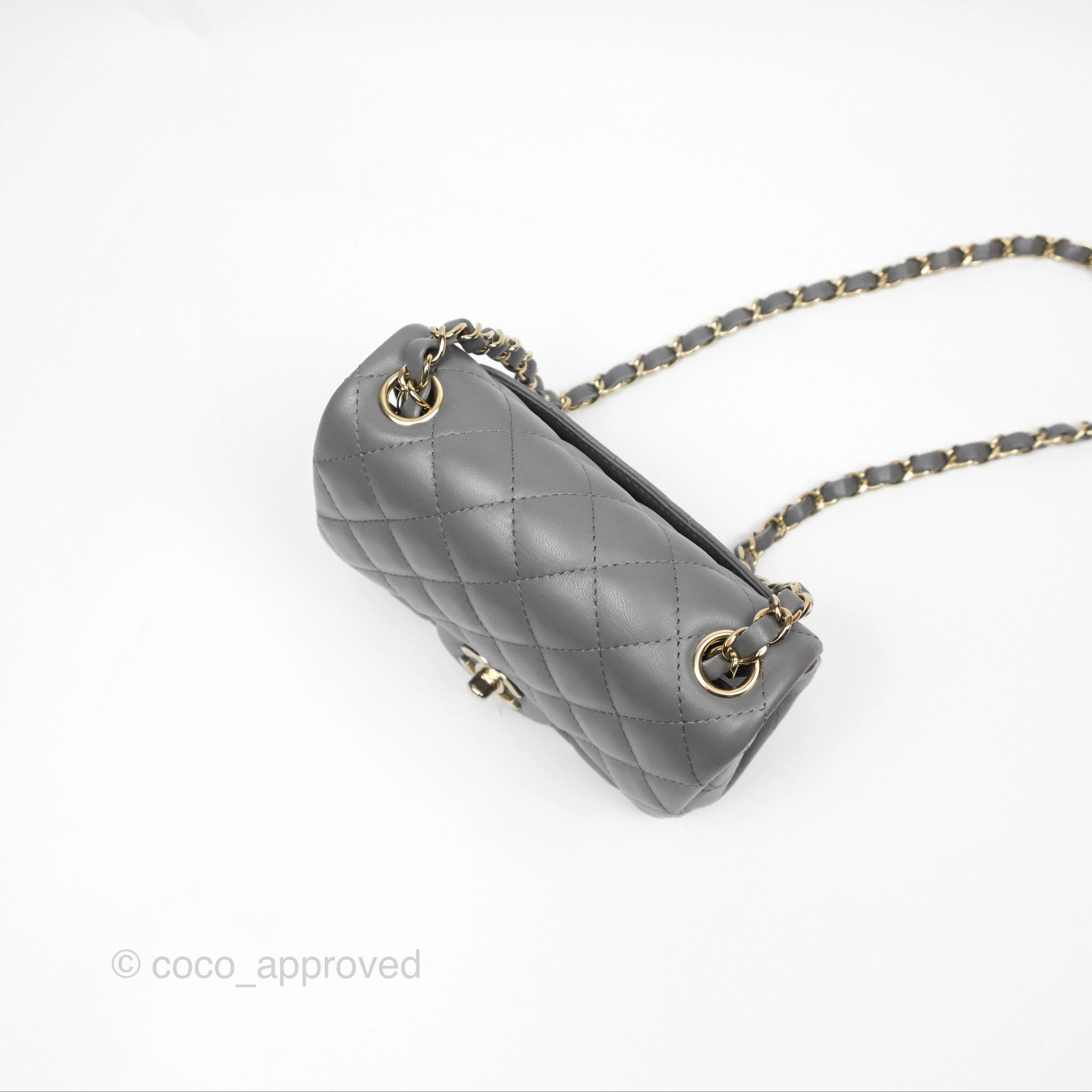 Chanel Mini Square Quilted Grey Lambskin Gold Hardware