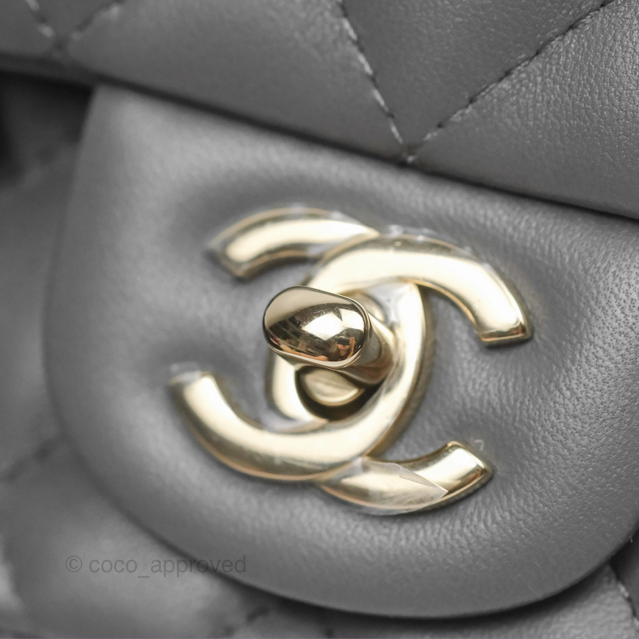 Chanel Mini Square Quilted Grey Lambskin Gold Hardware