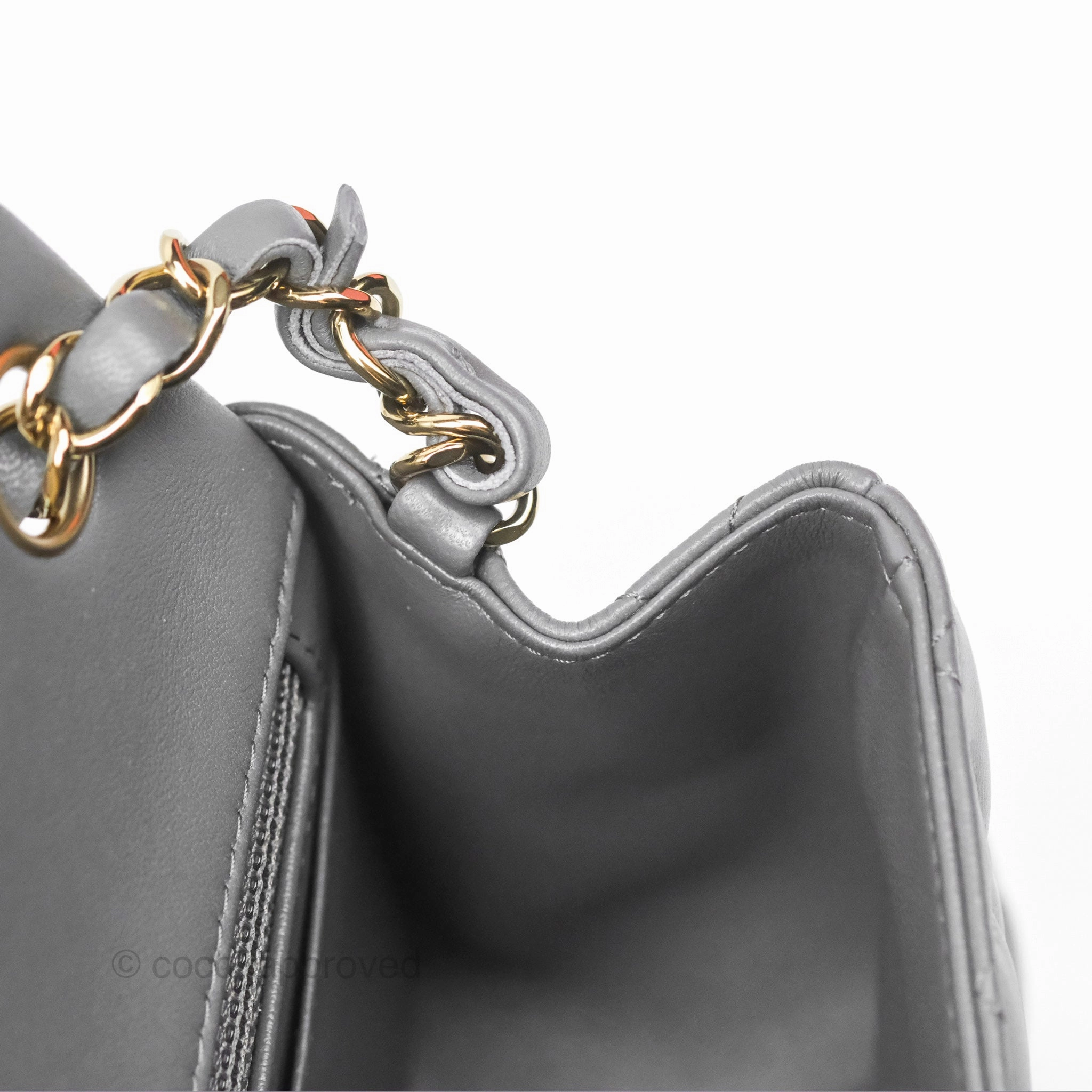 Chanel Mini Square Quilted Grey Lambskin Gold Hardware