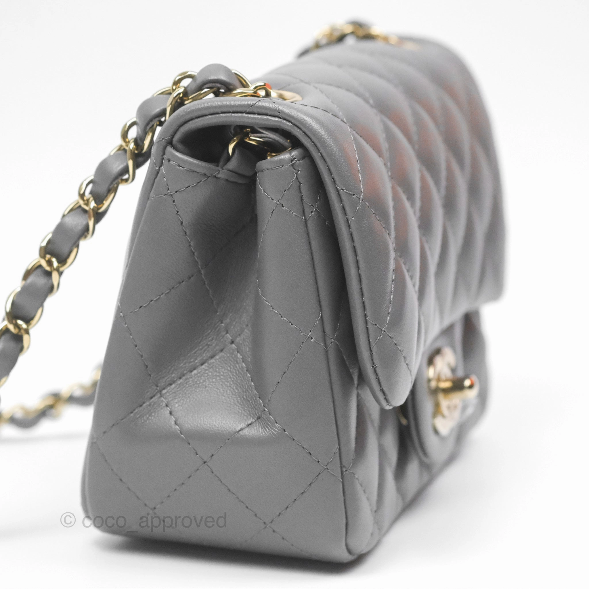 Chanel Mini Square Quilted Grey Lambskin Gold Hardware